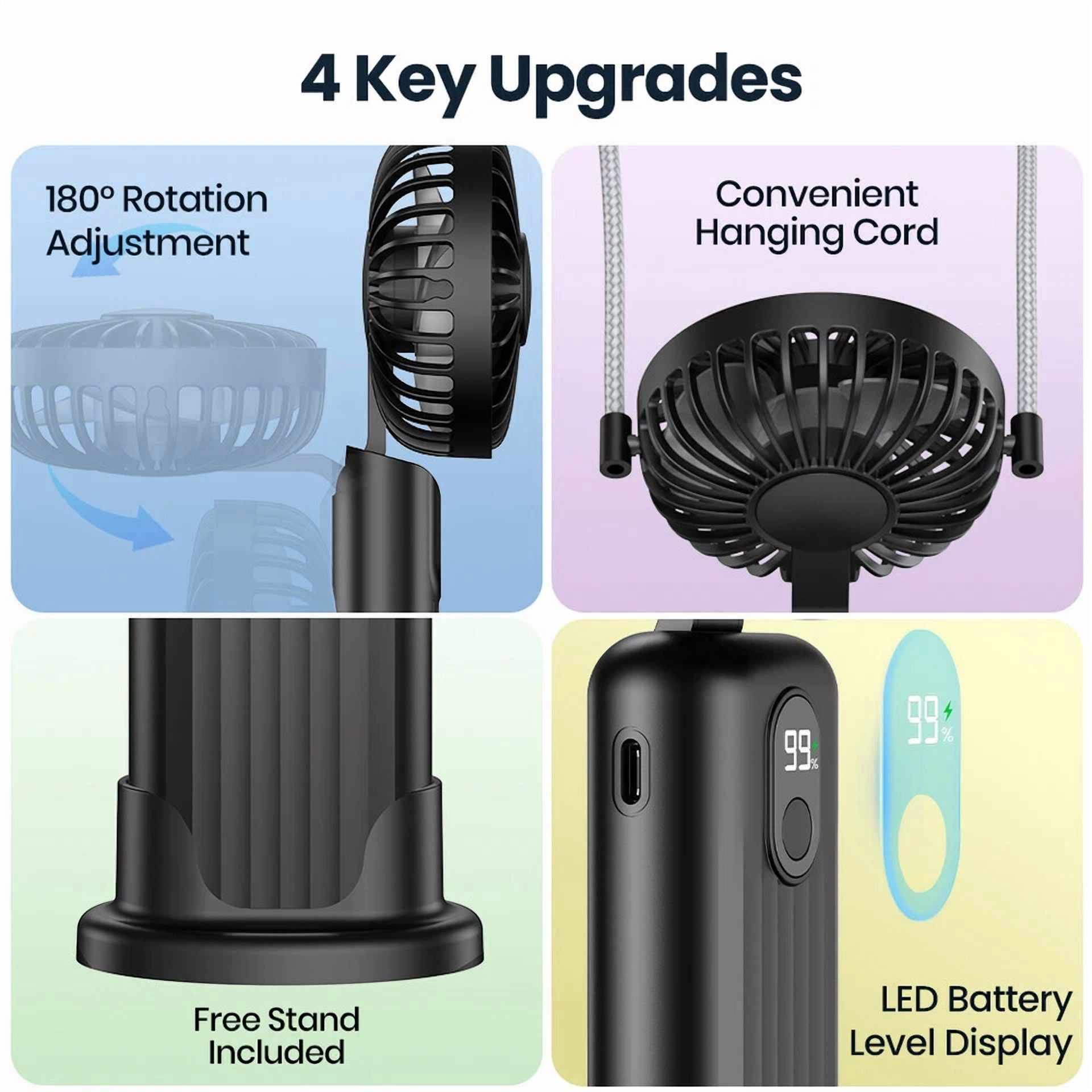 KLYNE Hand-Held Portable Fan USB Rechargeable Cooling Device (Black, 6 in) 21bdj