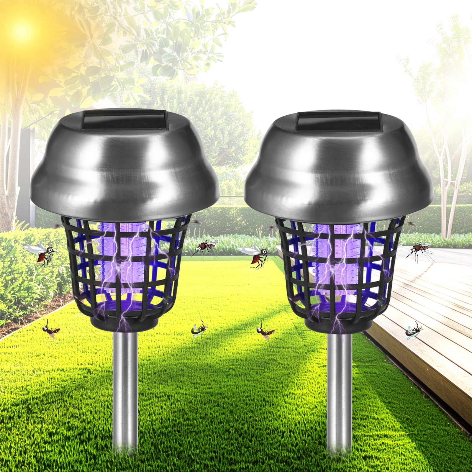 Jinyi Solar Bug Zapper Outdoor Mosquito Killer Lamp (2-Pack, White/Purple Light) gq762