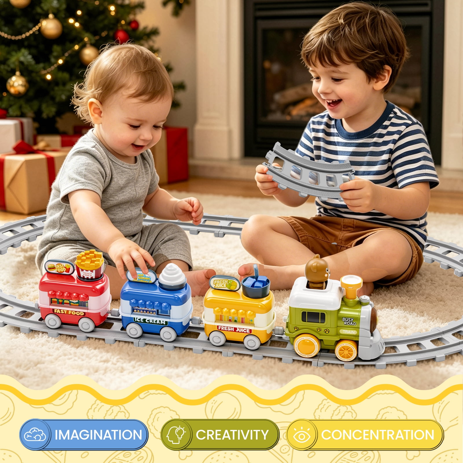 Dimoarch Electric Train Track Play Set with Steam, Light, and Music (Multicolor, 13-Piece Set) td0rc
