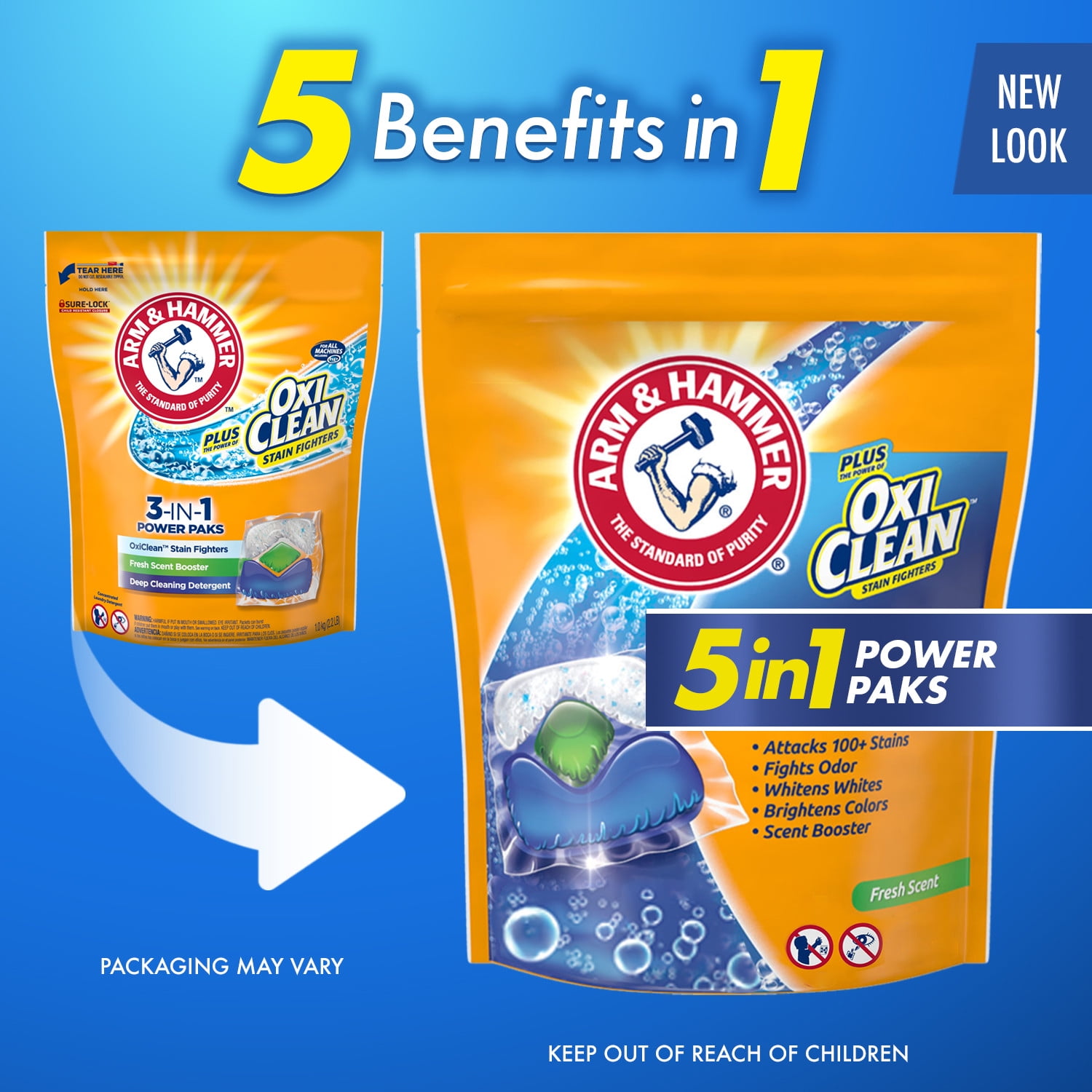 ARM & HAMMER OxiClean 5-in-1 Laundry Detergent Power Paks (Fresh Scent, 40 Count) md7wg