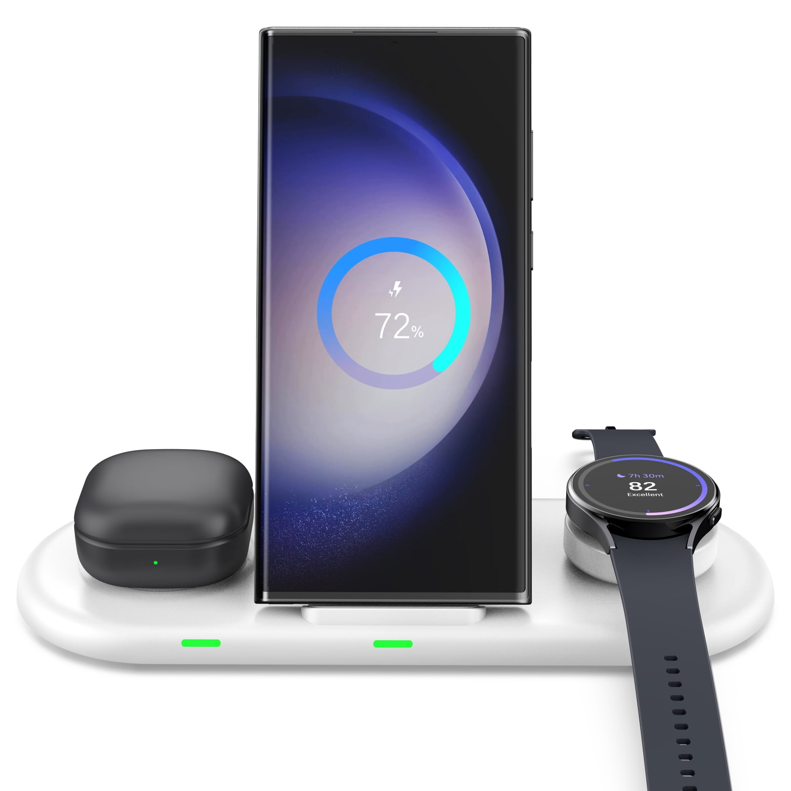 leQuiven 3-in-1 Wireless Charging Station for Samsung Galaxy S25/S24/S23/S22, Galaxy Watch Ultra/7/6/5/4, and Galaxy Buds (White, 1 Pack) bg3xb