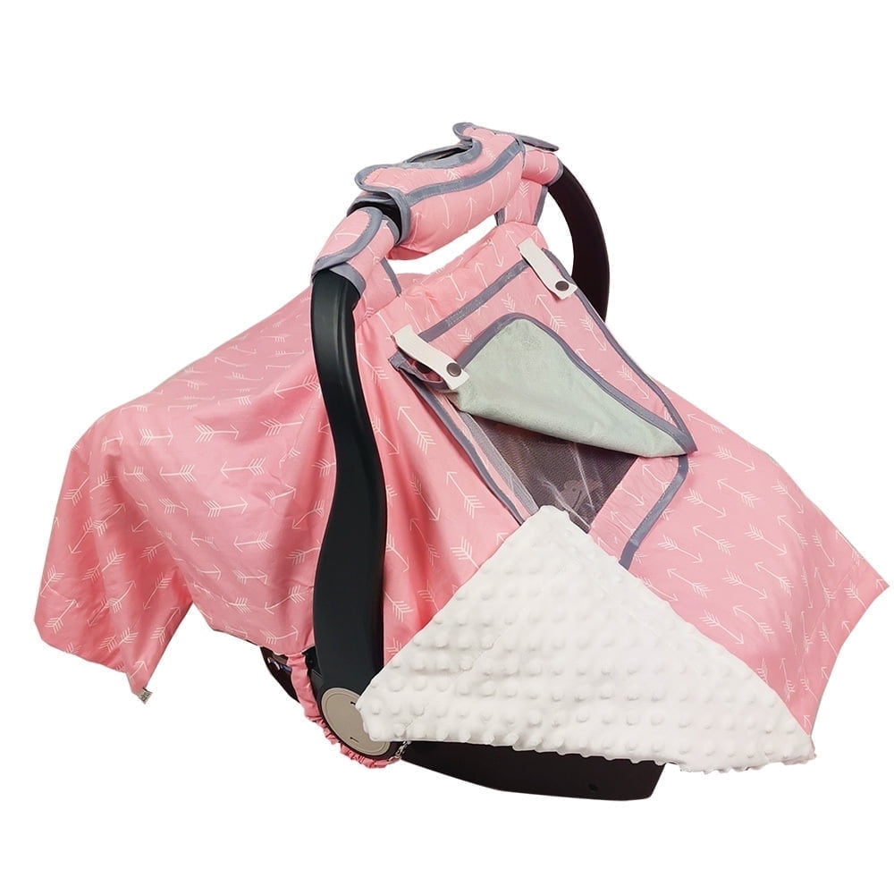ICOPUCA Baby Car Seat Canopy & Carrier Cover (Pink with White Dots, 38 in x 30 in) iz3u1