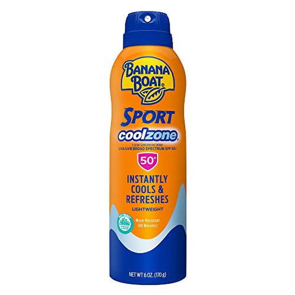 Banana Boat Sport Cool Zone SPF 50 Sunscreen Spray, Broad Spectrum UVA/UVB Protection (Clear, 6 oz) ndnhm