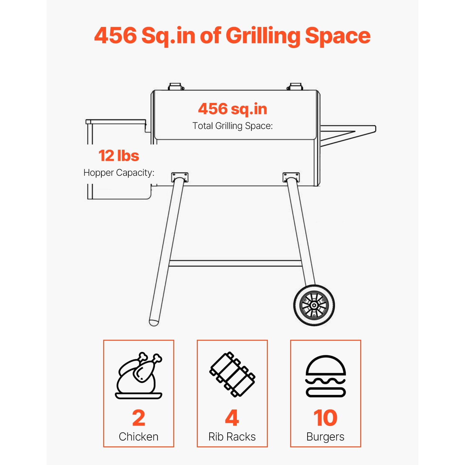 KFFKFF Wood Fired Pellet Grill and Smoker with Digital Regulator and Meat Thermometer (Black, 456 sq in) 0s8fz