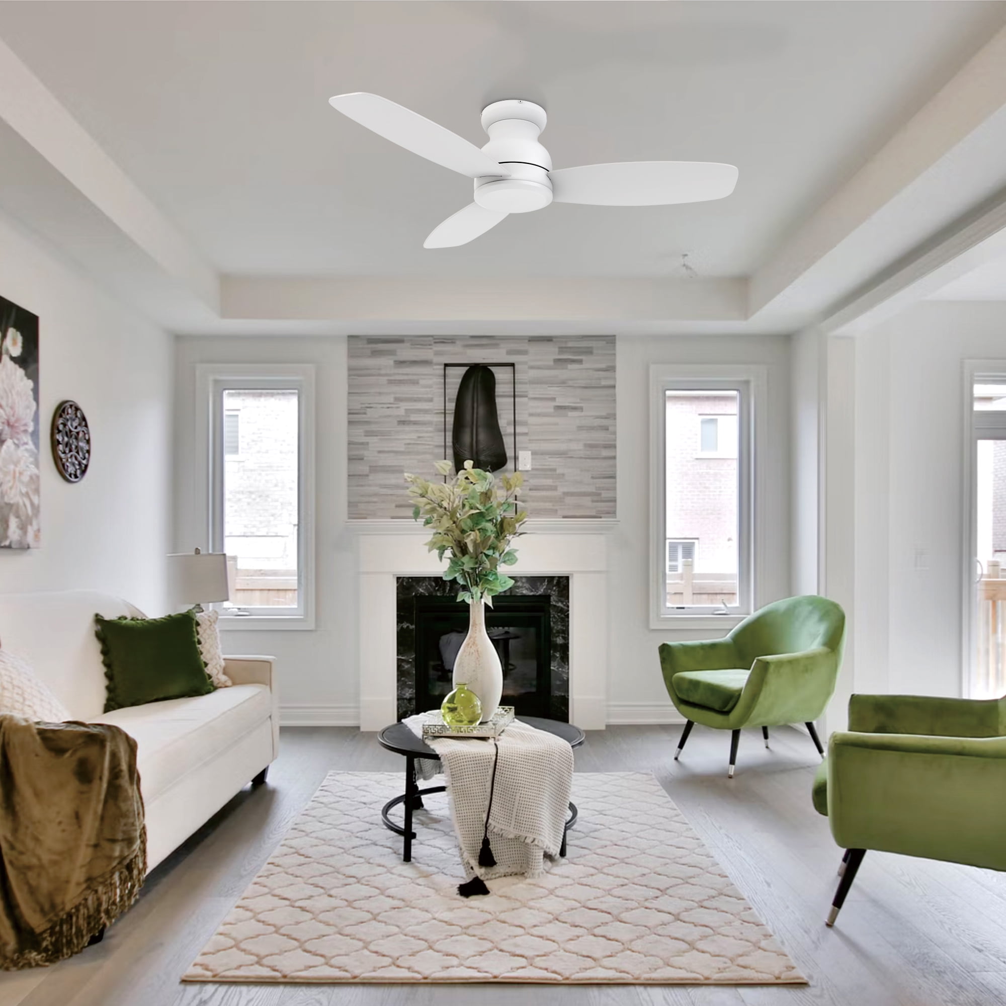 Smaair 48 in Low Profile Indoor Flush Mount Ceiling Fan with Remote Control (No Lights, 10-Speed) c2m94