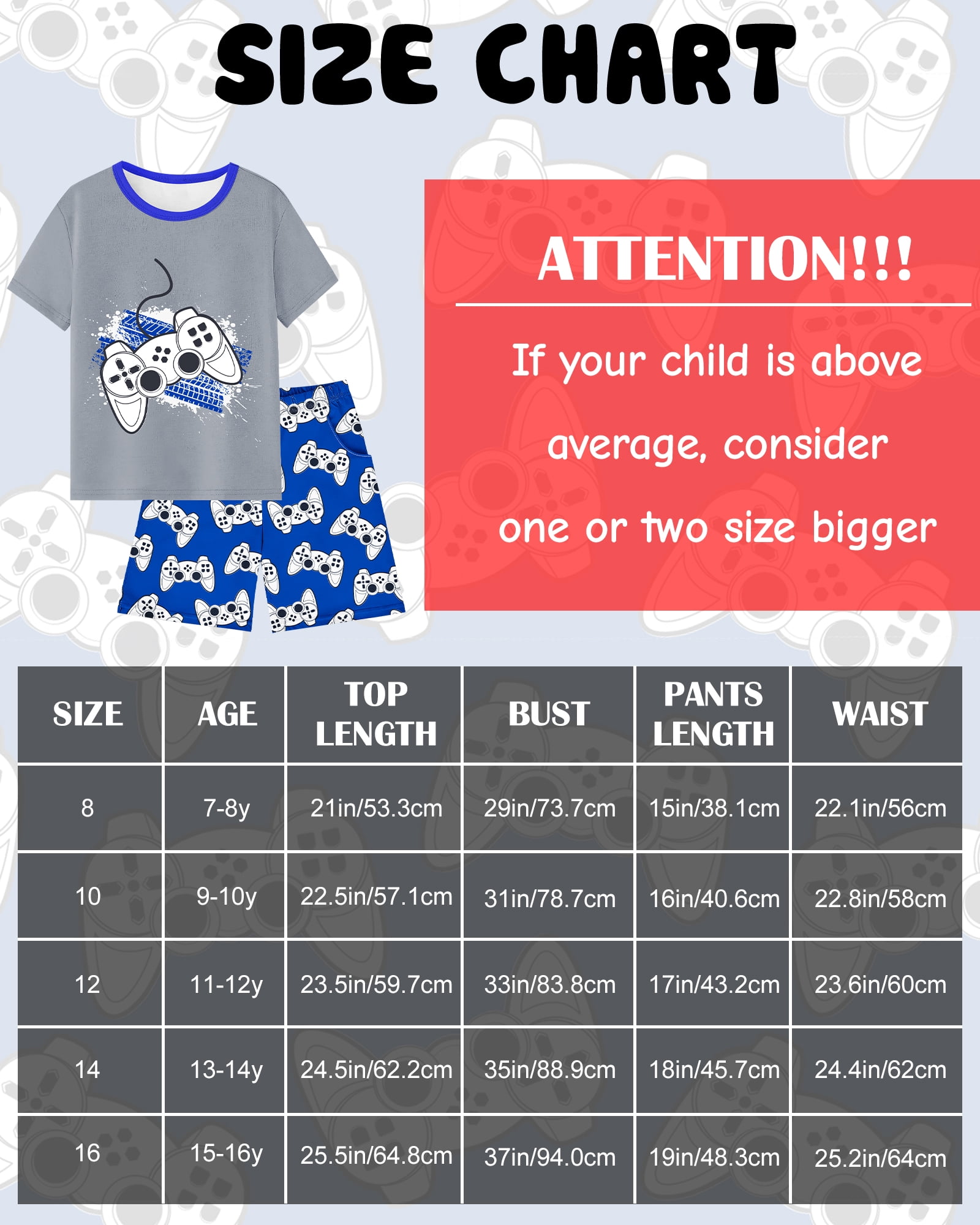 Fiodrimy Boys Summer Short Sleeve Pajama Set (Grey, Size 8-14) dmigw