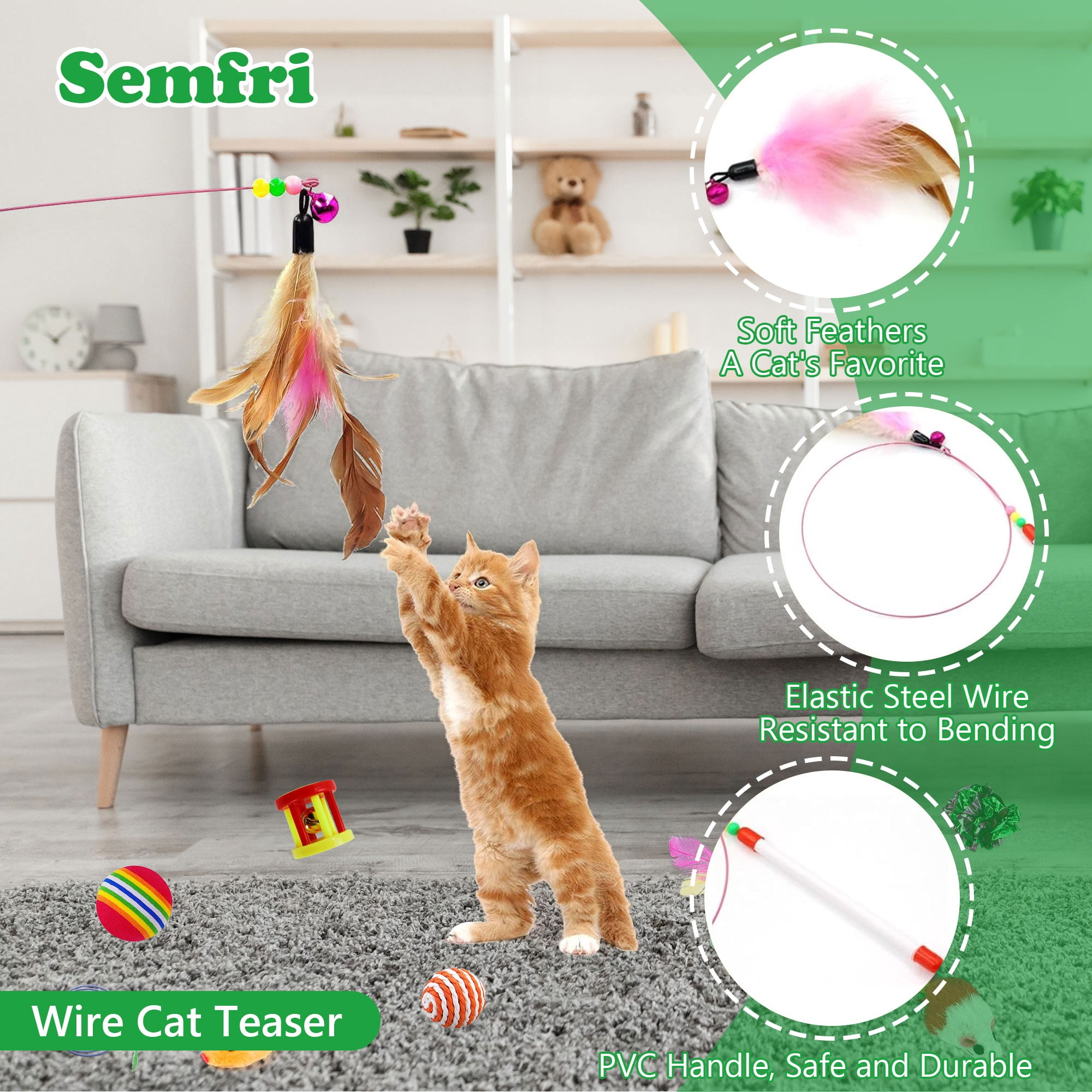 Semfri Interactive Cat Toy Set with L-Shaped Tunnel and Plush Accessories (22-Piece Set) a801x