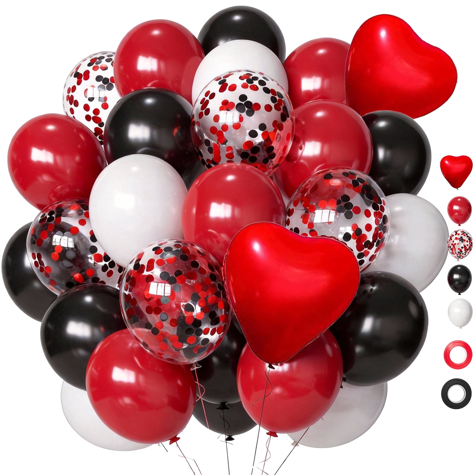 Qiameng Latex Party Balloons Set for Birthday Wedding Graduation Decorations (Red Black White, 50 Pack, 12 in) pv9s7