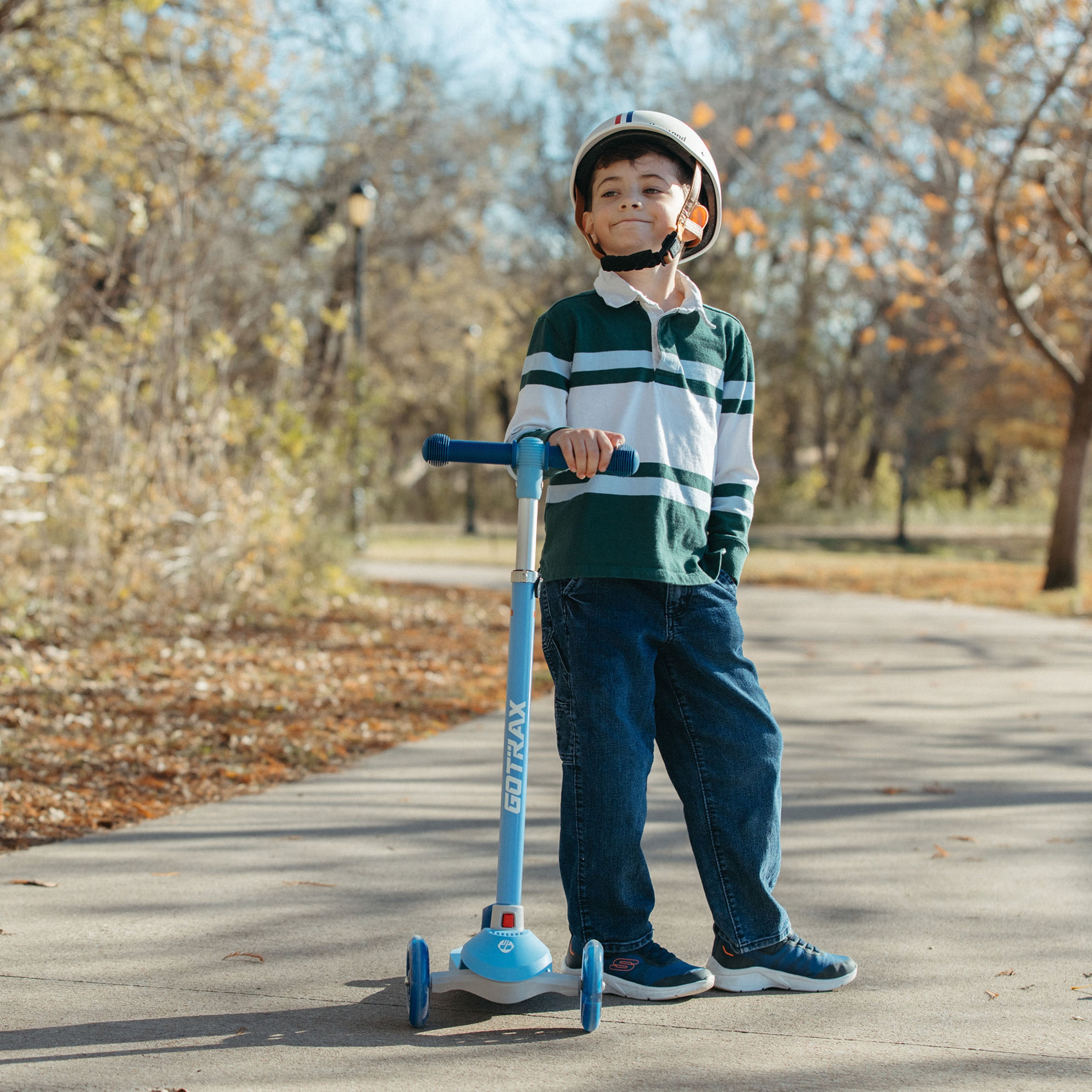 GOTRAX Bobloo 3-Wheel Kick Scooter with LED Light-Up Wheels, Lean-to-Steer Design (Blue, Adjustable Height) 4kda3