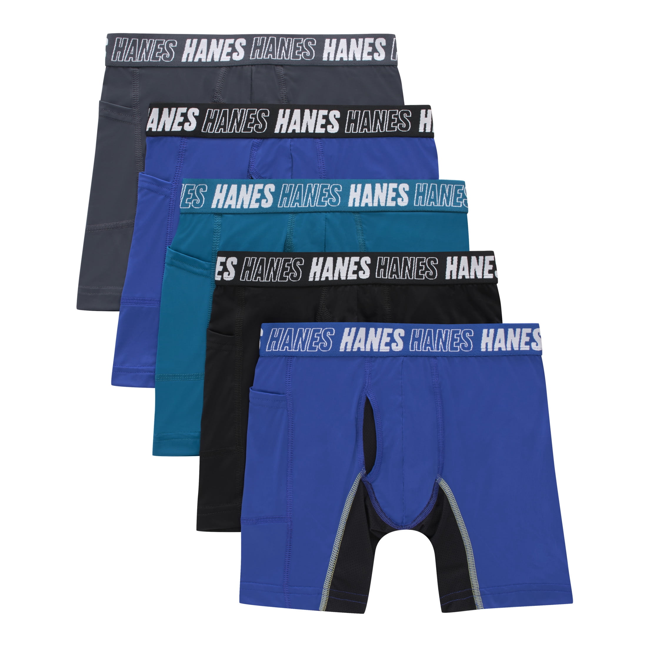 Hanes Boys Long-Leg Boxer Briefs, Moisture-Wicking Anti-Chafing Underwear (Grey, 5-Pack) rz3l4