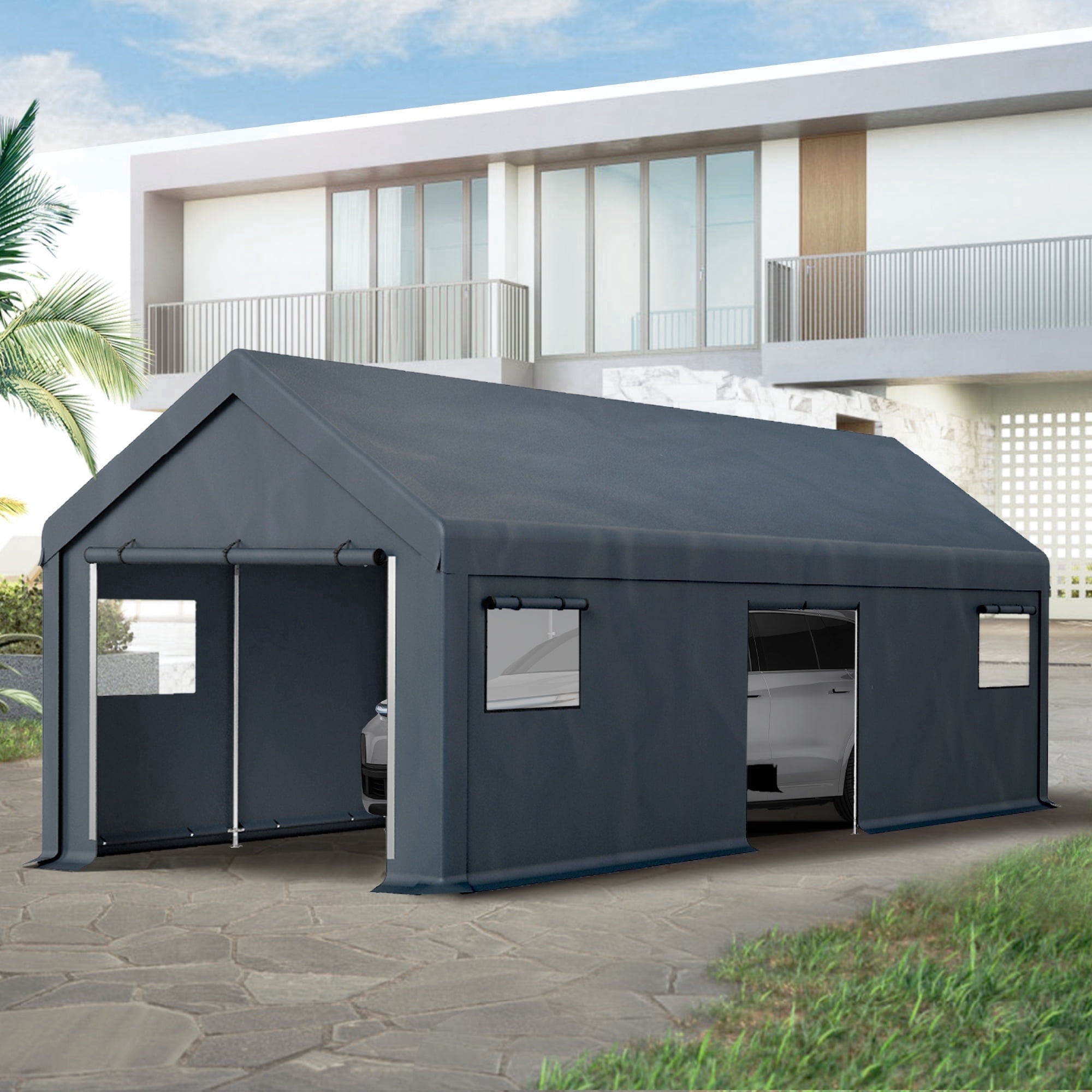 Summit Living Portable Carport Outdoor Storage Shelter with Removable Sidewalls (13 ft x 24 ft x 9.6 ft) dw7rt