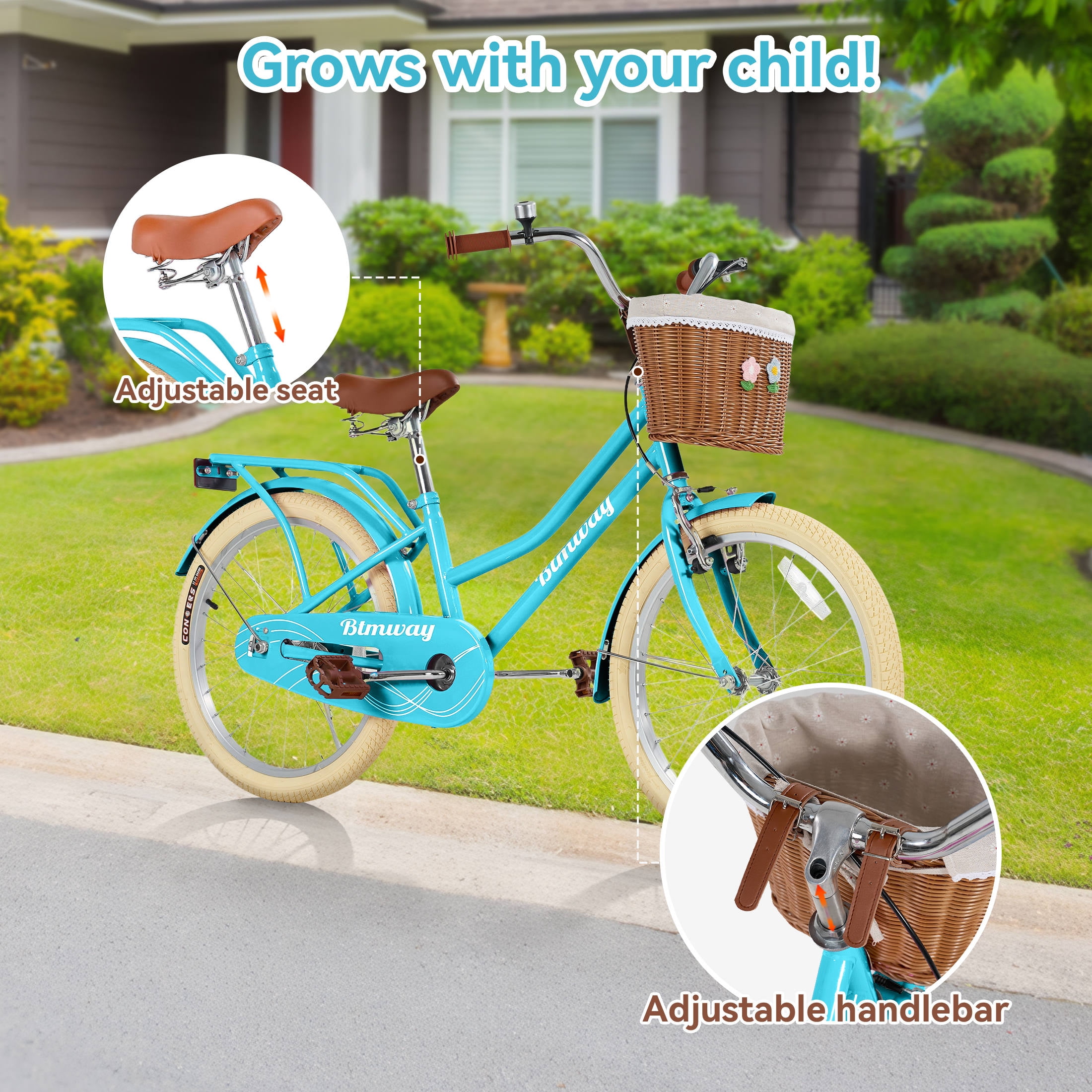 COCLUB 20 Inch Kids Beach Cruiser Bike with Basket and Wheel Lights (Green, 20 in) o05ua