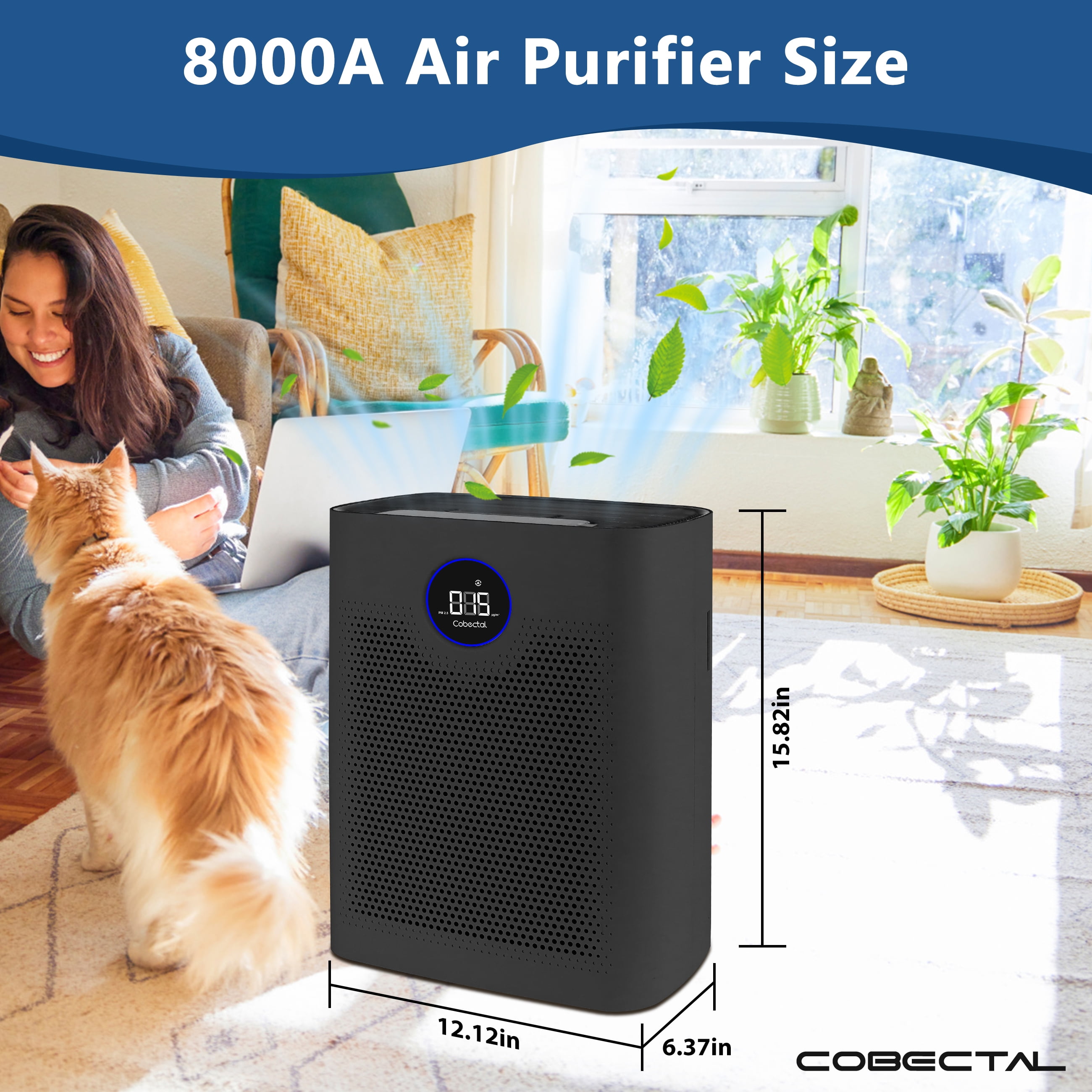 Cobectal H14 HEPA Air Purifier for Home Large Room, Pet Dander & Allergen Remover (Black, 15.82 in x 12.12 in x 6.37 in) devlb