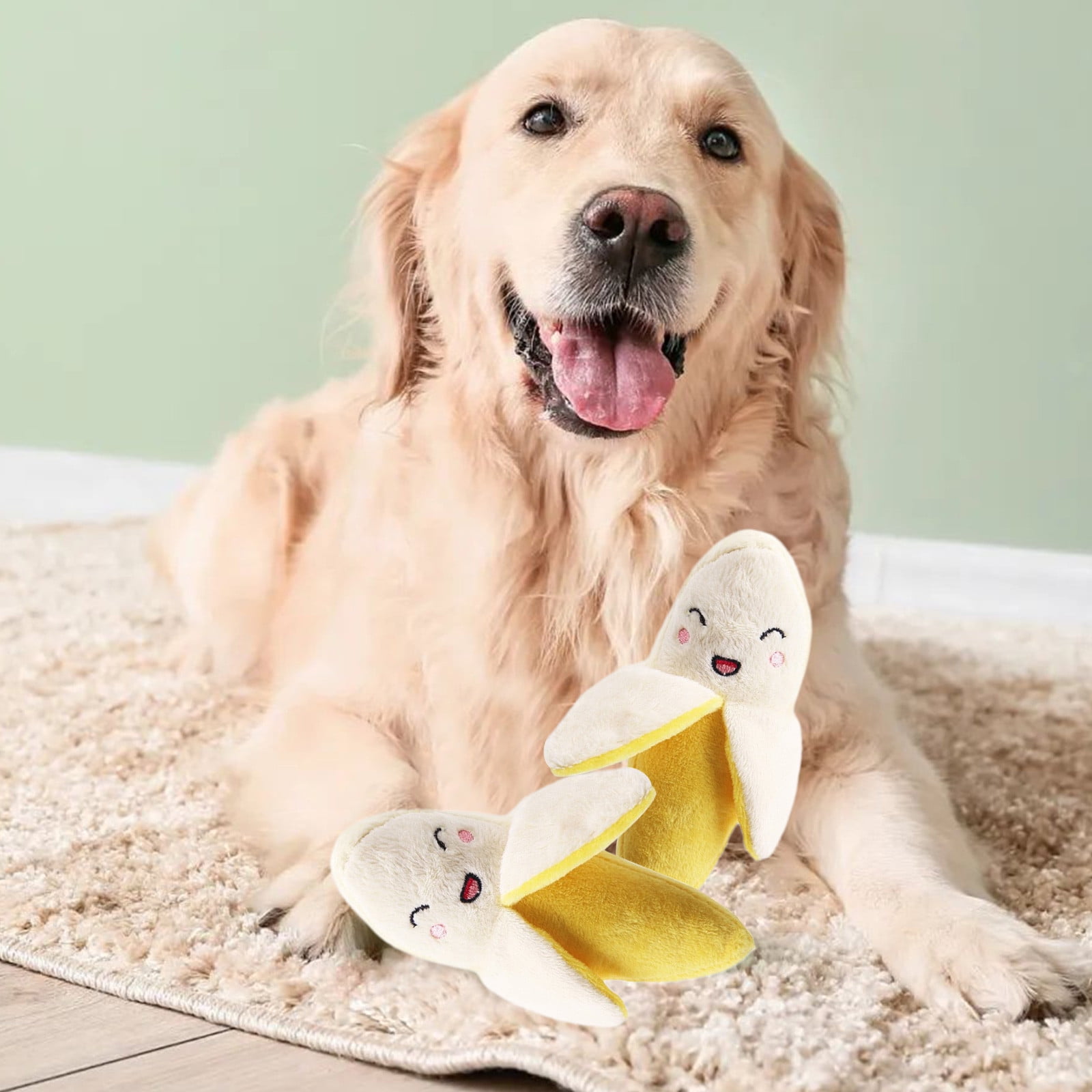 Sgeqmo Plush Banana Chew Toy for Dogs and Cats (Yellow, 2 Pack, 6.3 in) 3bggc
