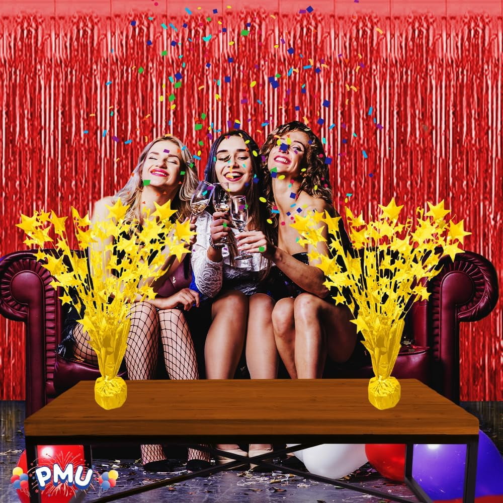 PMU Bursting Star Table Centerpiece, Neon Yellow Balloon Weight Decoration for Parties and Celebrations (15 in) cts5m