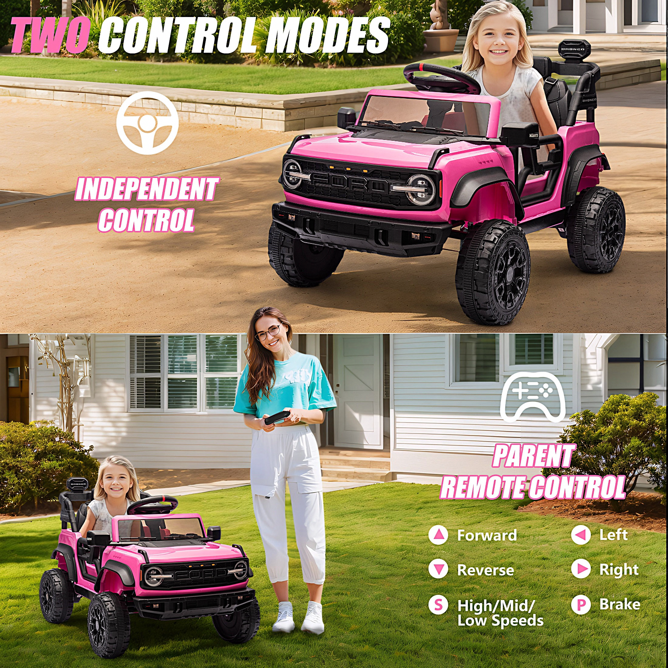 iRerts Ford Bronco Raptor Electric Ride-On Truck with Remote Control (Pink, 12V) 31si2