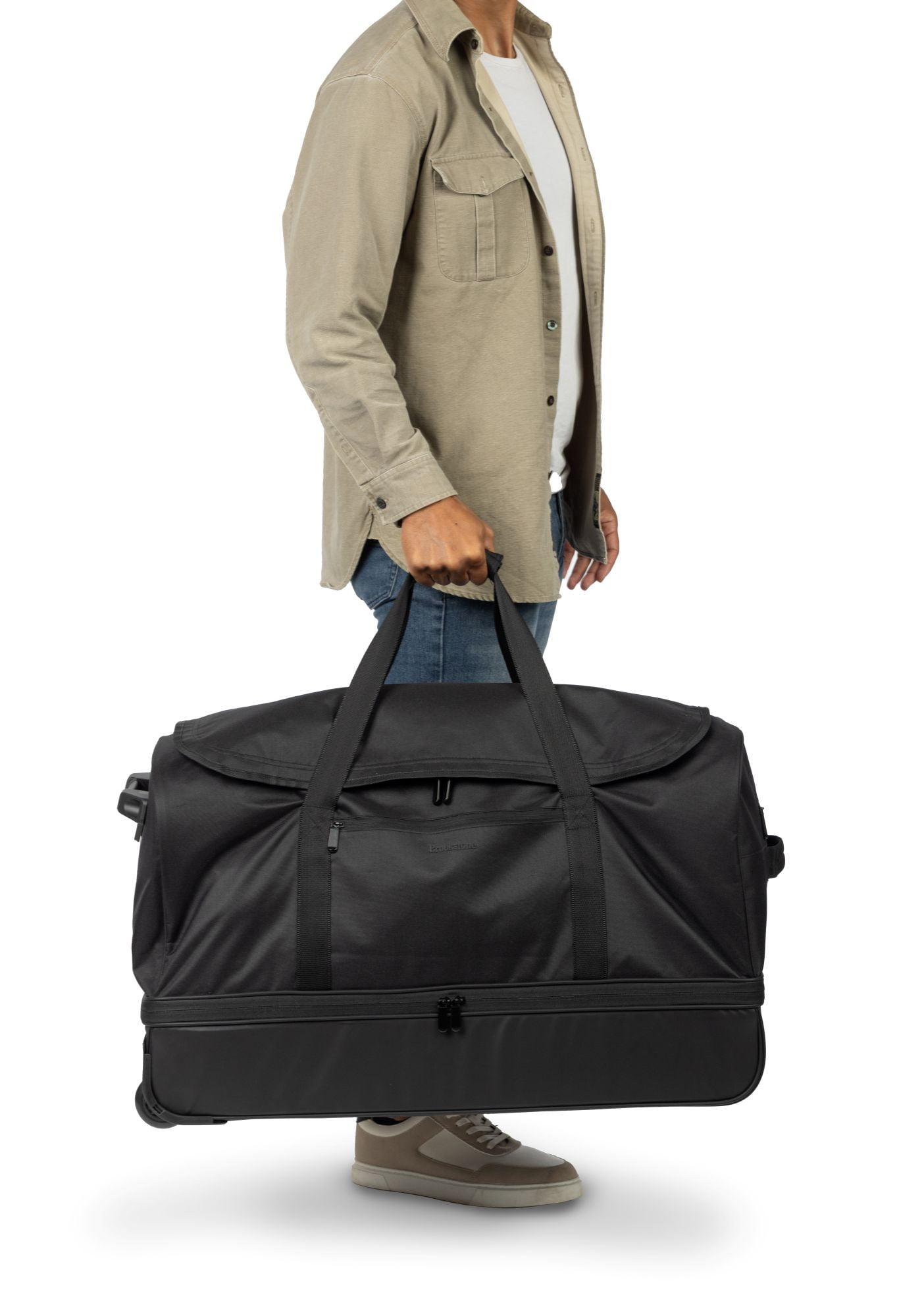 Brookstone 28 in Wheeled Duffel Bag, Durable Travel Luggage with Rolling Wheels (Black, 28 in) 587np