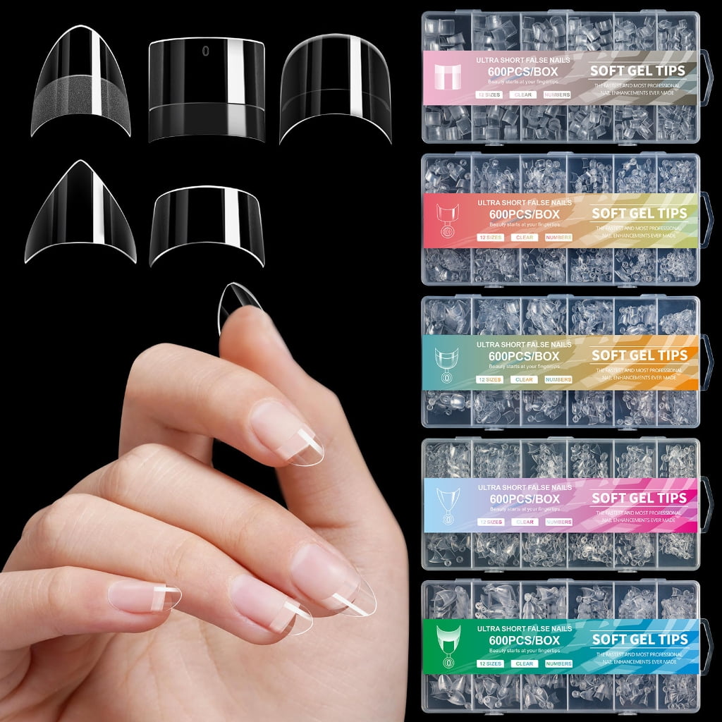 ROZYARD Clear Nail Tips for Acrylic Nails, Soft Gel Half Cover Tips (Clear, 600 Count) 7ogeb
