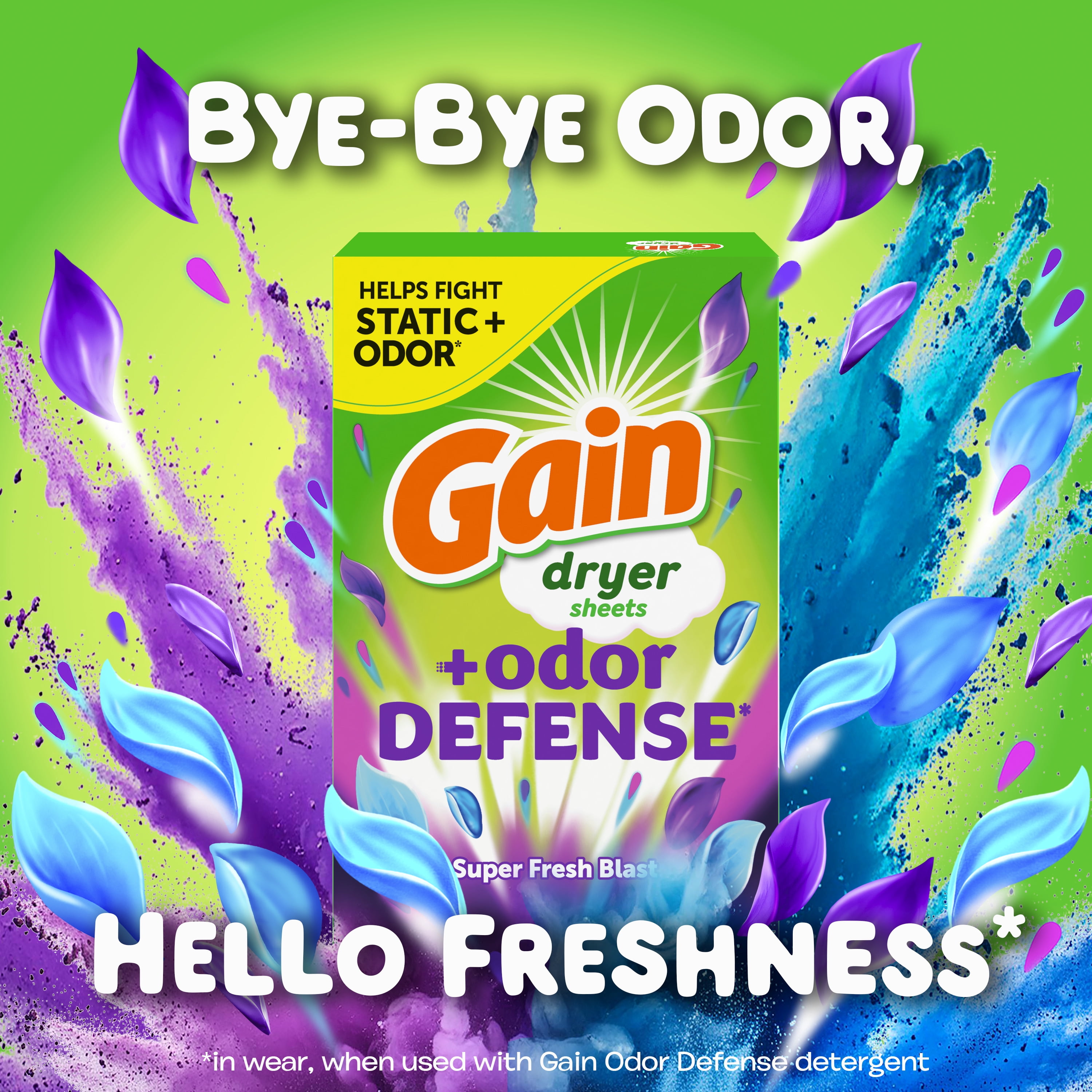 Gain Fabric Softener Dryer Sheets, Odor Defense, Super Fresh Blast Scent (180 Count) 757ax