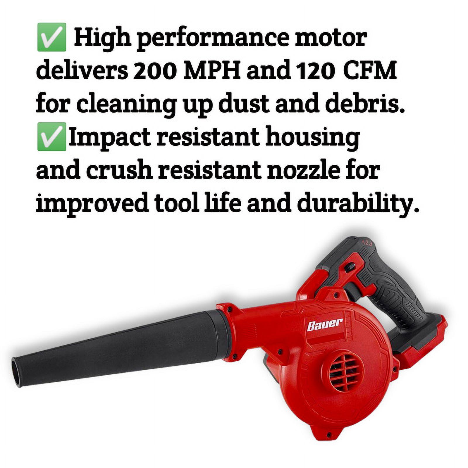 Bauer Cordless Leaf Blower 20V High-Performance Compact Handheld Sweeper for Workshop and Garden (Tool Only, 2.48 lb) fql1h