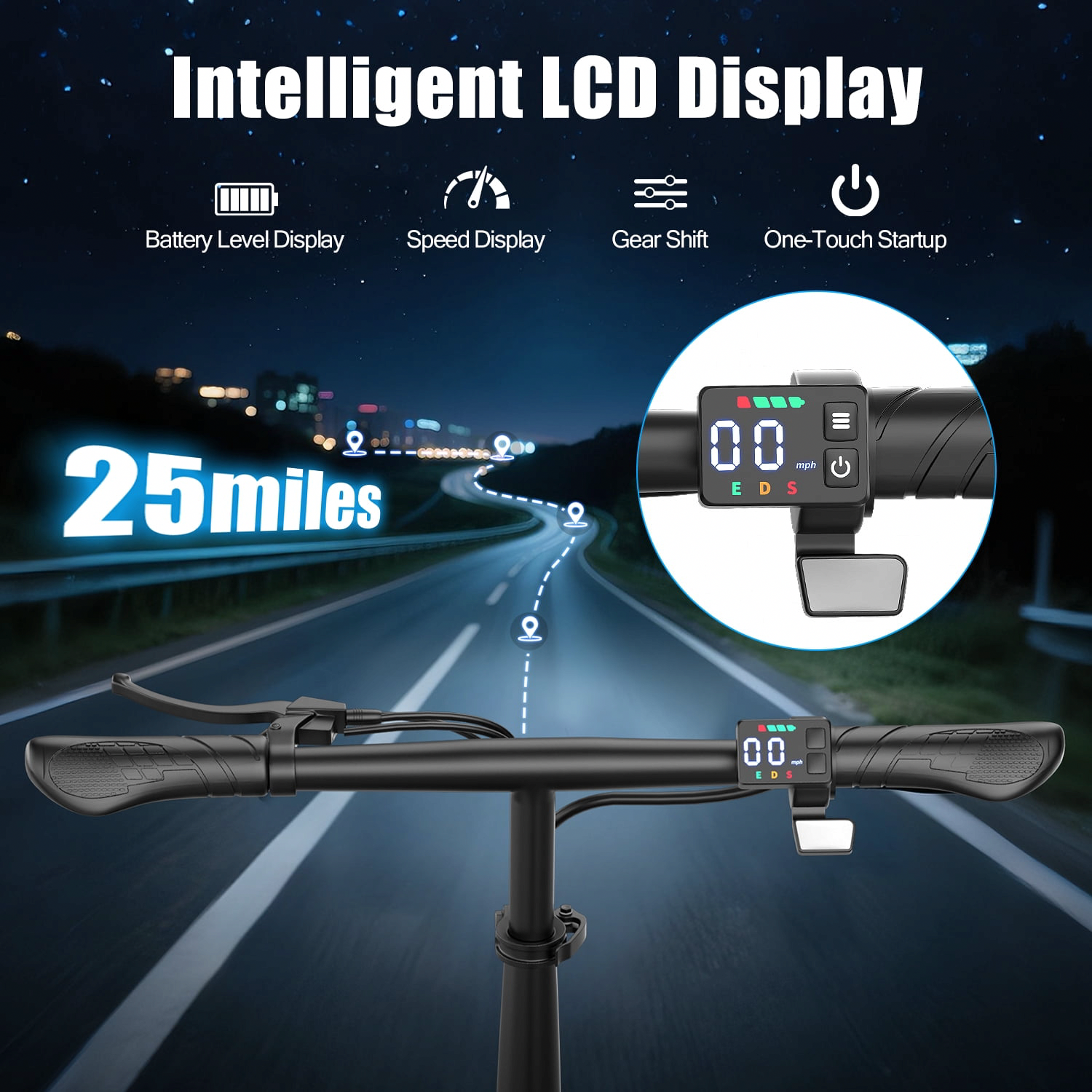 AZHAR Electric Scooter with Seat, 1200W Motor, 25 MPH Max Speed, 45 Mile Range, Dual Shock Absorption, 14 in Tires (Black, 350 lb Capacity) 5dzpo
