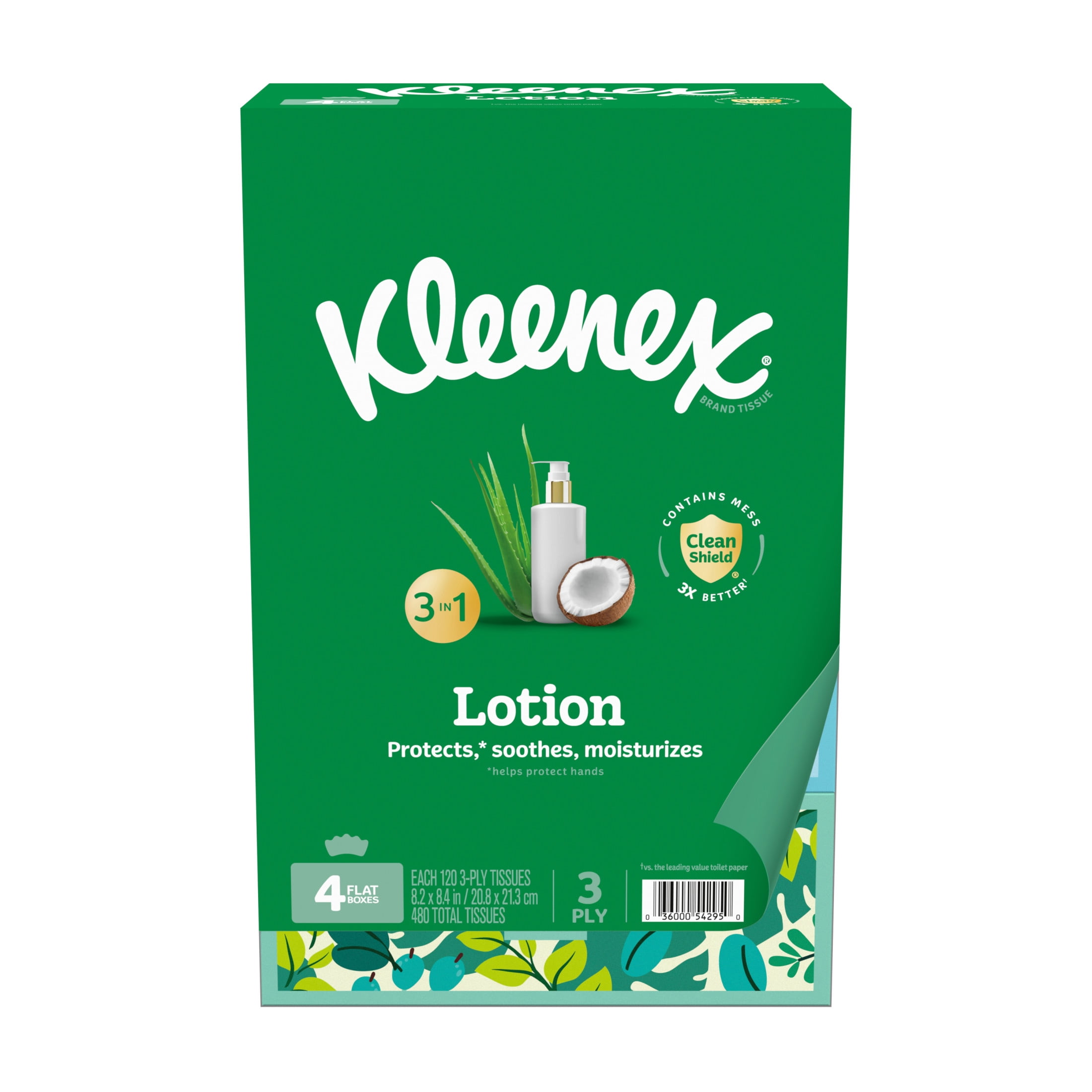 Kleenex Lotion Facial Tissues with Coconut Oil & Aloe (White, 4 Pack, 480 Total Tissues) q2mrl