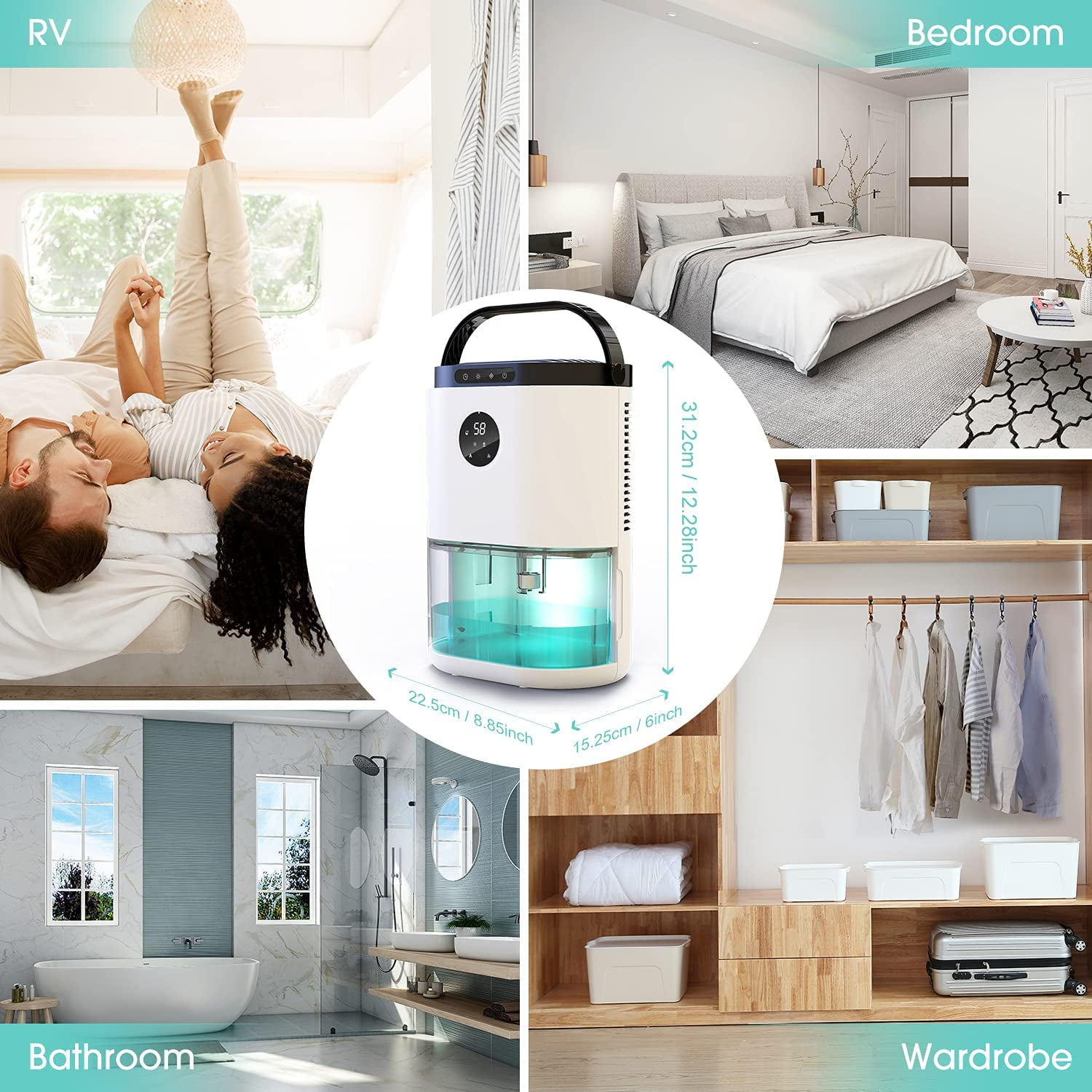 Kloudic Portable Dehumidifier for Home, Ultra Quiet Electric Air Dryer with Humidity Control and LED Display (78 oz) te6v0