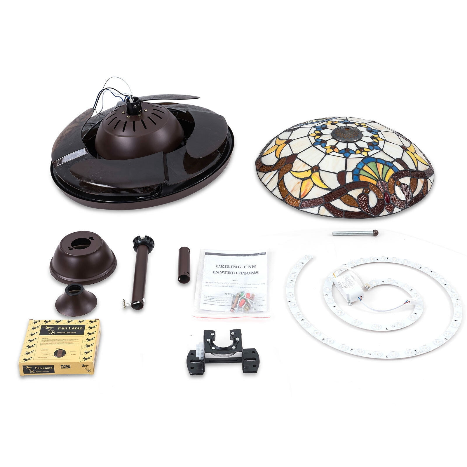 TFCFL 42 in Tiffany Ceiling Fan with LED Light and Retractable Blades (Multicolor, 42 in) or3w6
