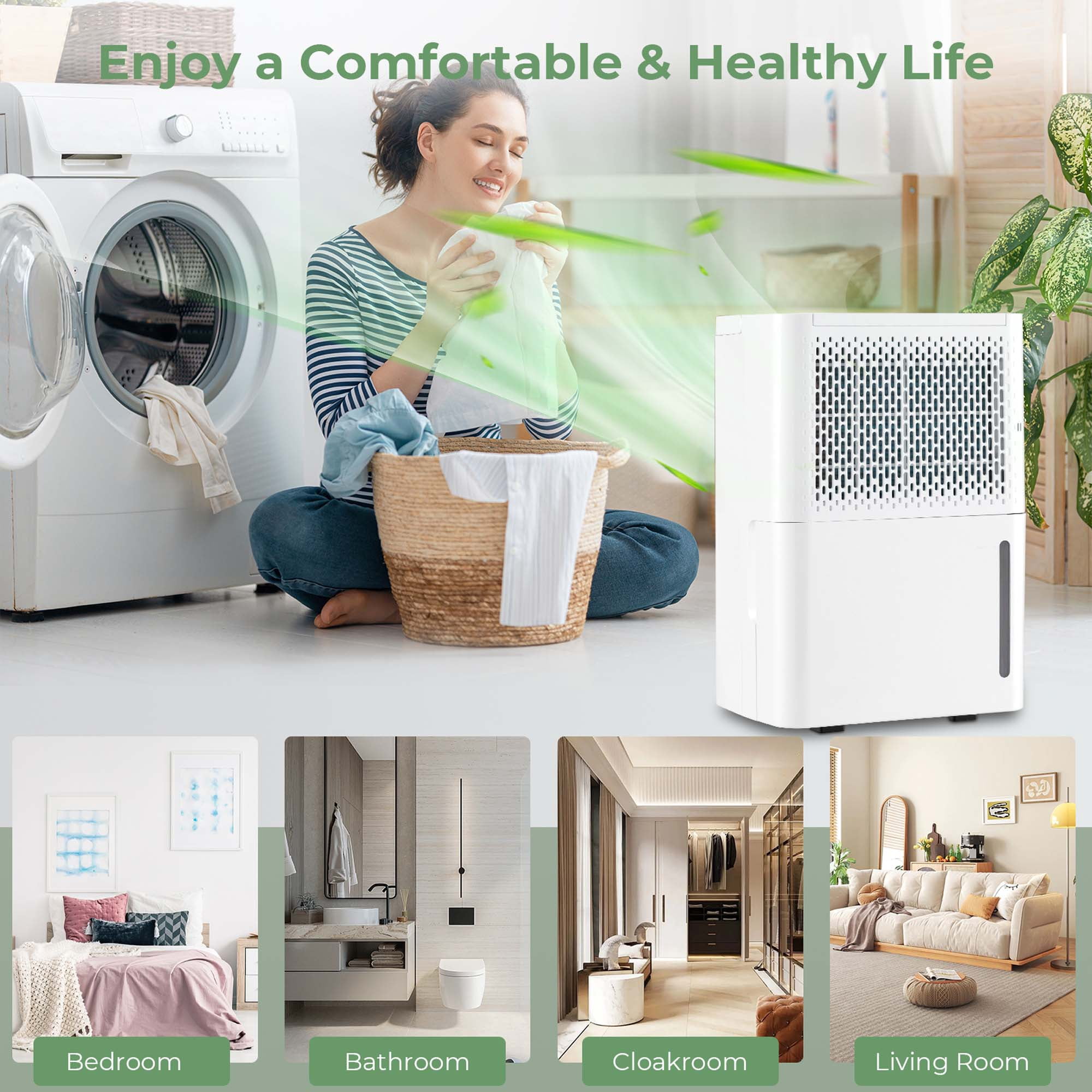 Costway 32 Pint Dehumidifier for Basements and Large Rooms (White, 2000 sq ft) fm6q9