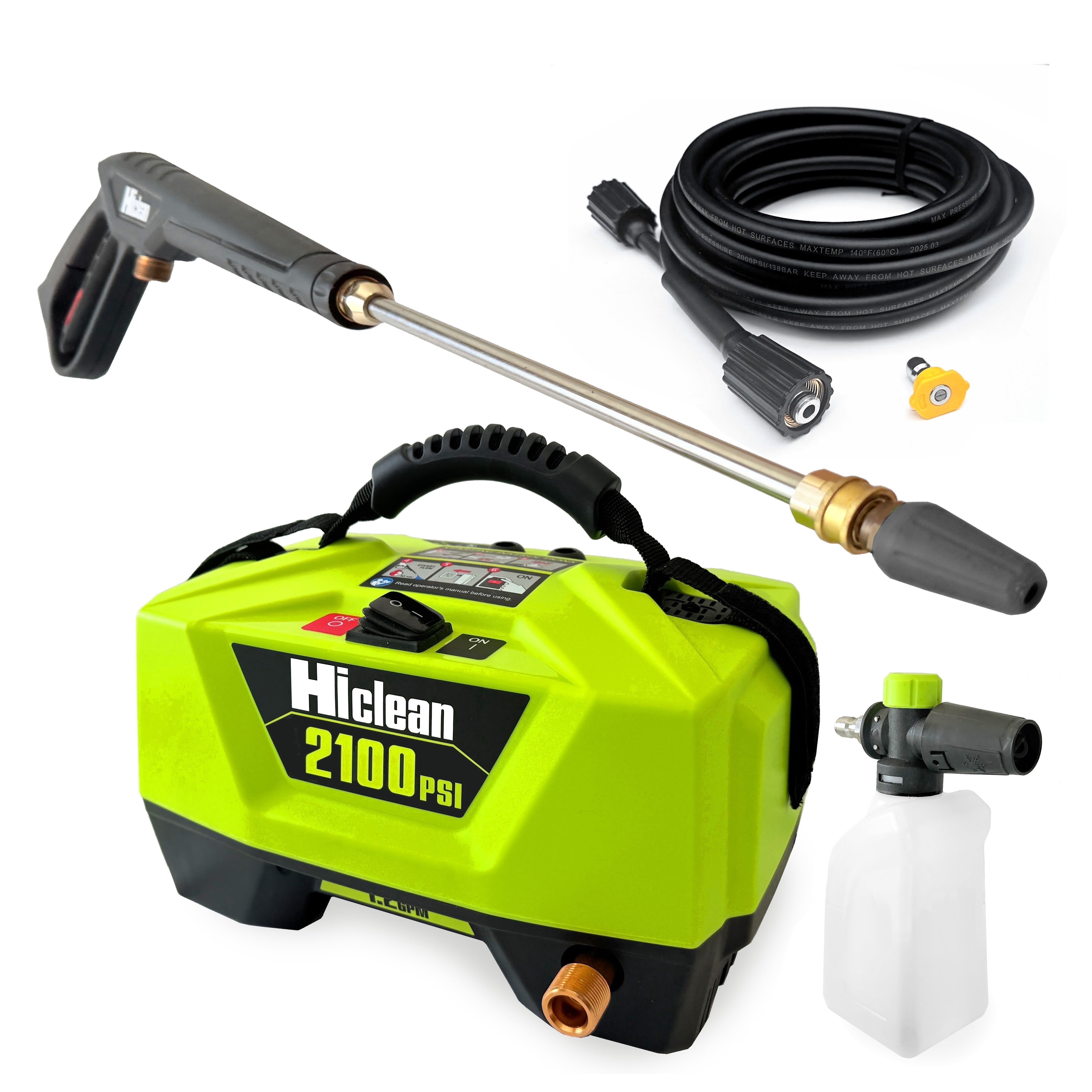 Hiclean Electric Pressure Washer, 2100 PSI Compact Power Washer for Car Detailing and Outdoor Cleaning (25 ft Hose) 27wpc