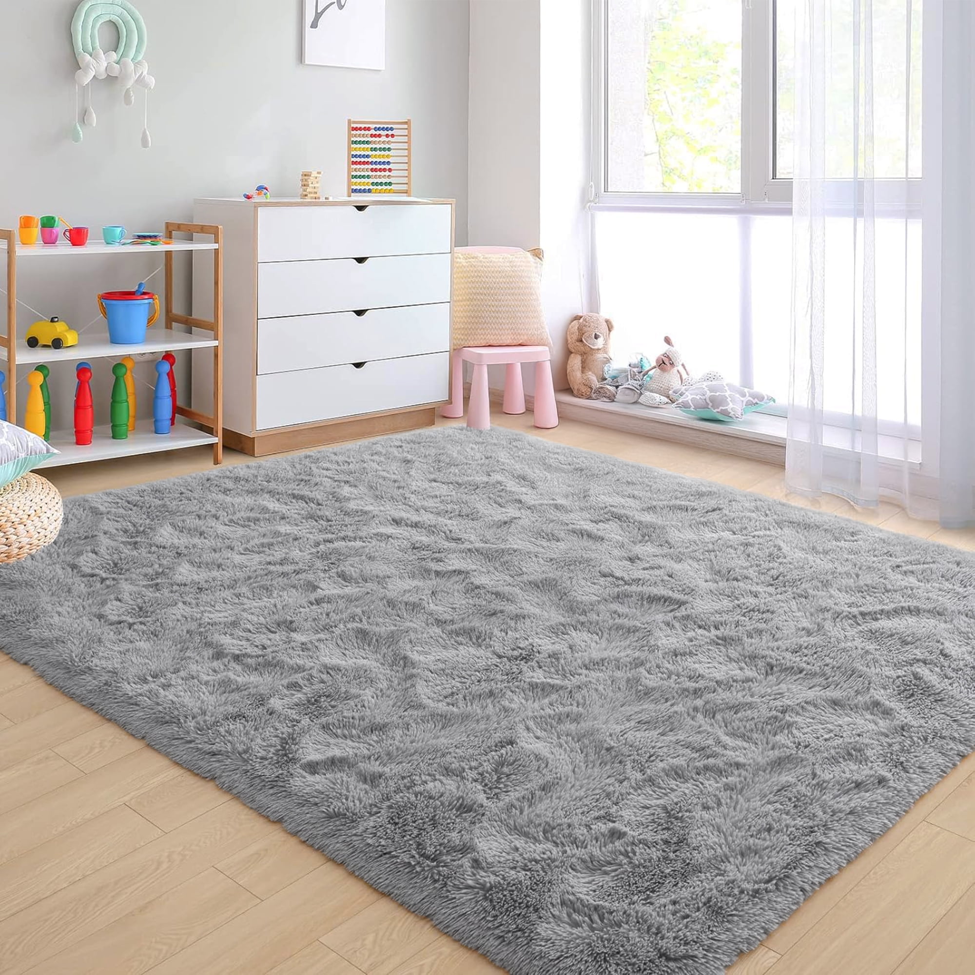 Nefoso Shag Area Rug, Soft Fluffy Carpet for Living Room and Bedroom Decor (Light Gray, 8 ft x 10 ft) adm59