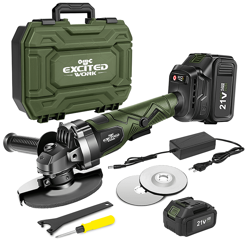 EXCITED WORK 21V Cordless Angle Grinder, Brushless Electric Metal Cutting Tool with 2 Batteries and Fast Charger (Green, 4.5 in) ikliu