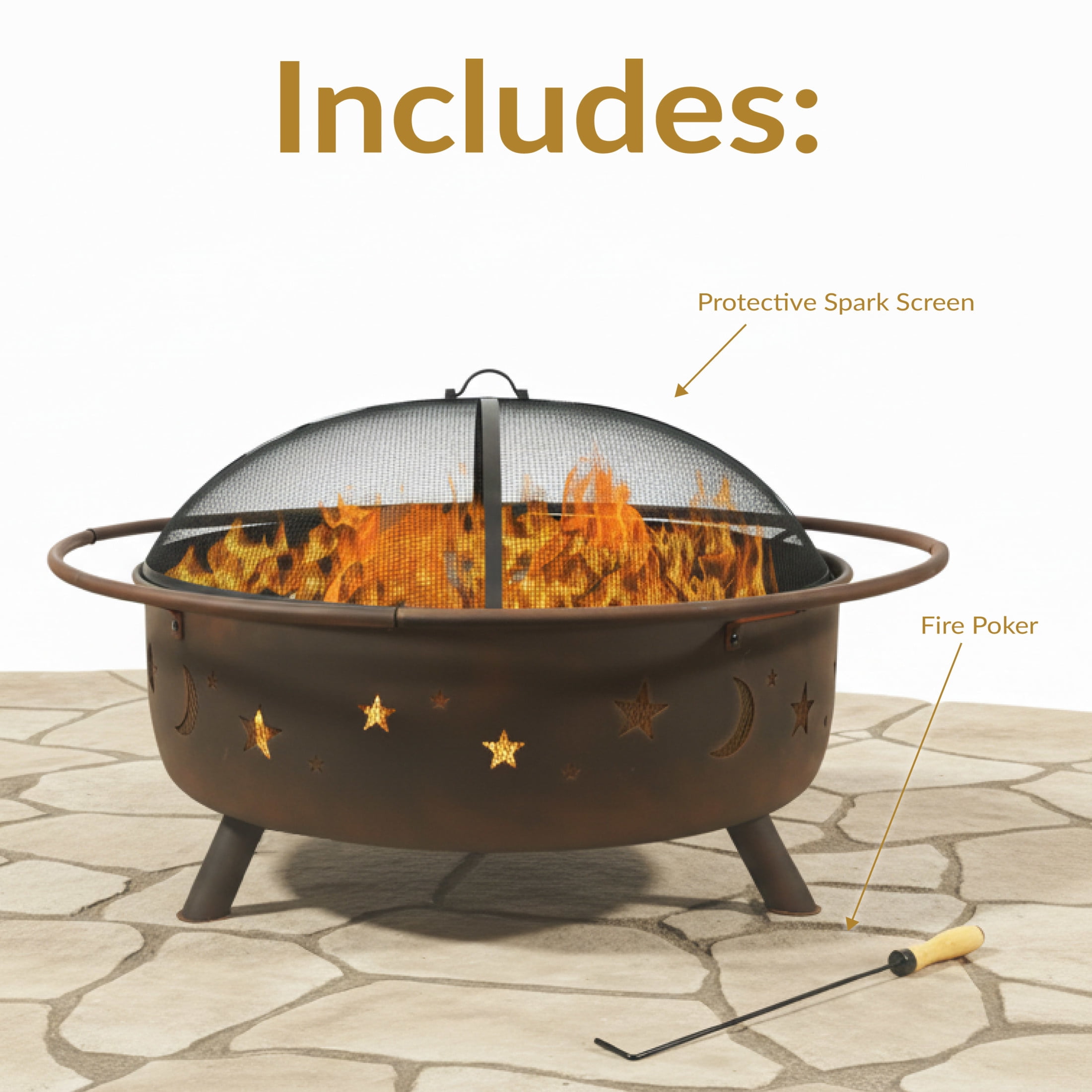 Sunnydaze Decor Cosmic Outdoor Fire Pit Wood Burning Patio Backyard Fireplace (Celestial Design, 42 in) 6ug0v
