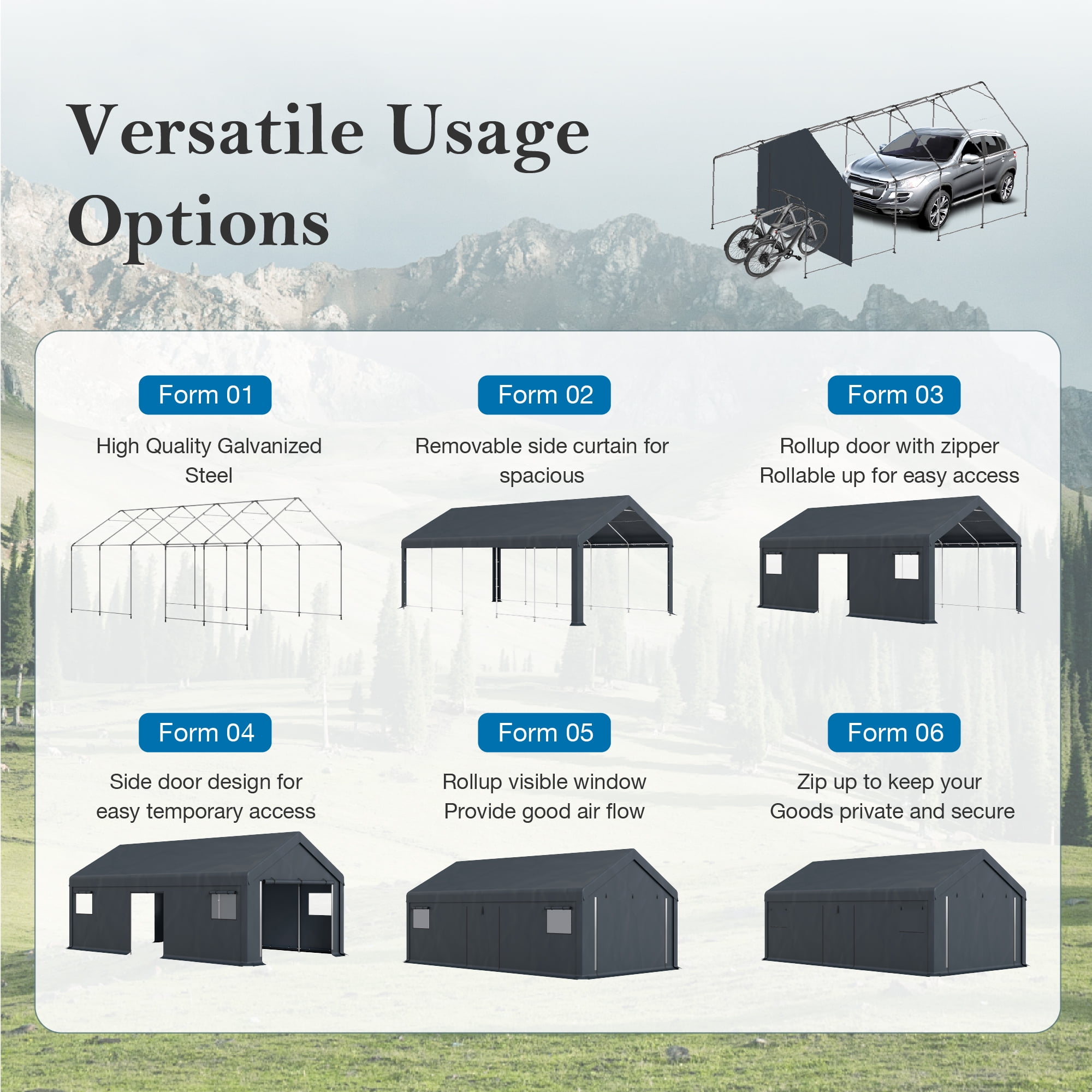 Summit Living Portable Carport Outdoor Storage Shelter with Removable Sidewalls (13 ft x 24 ft x 9.6 ft) dw7rt