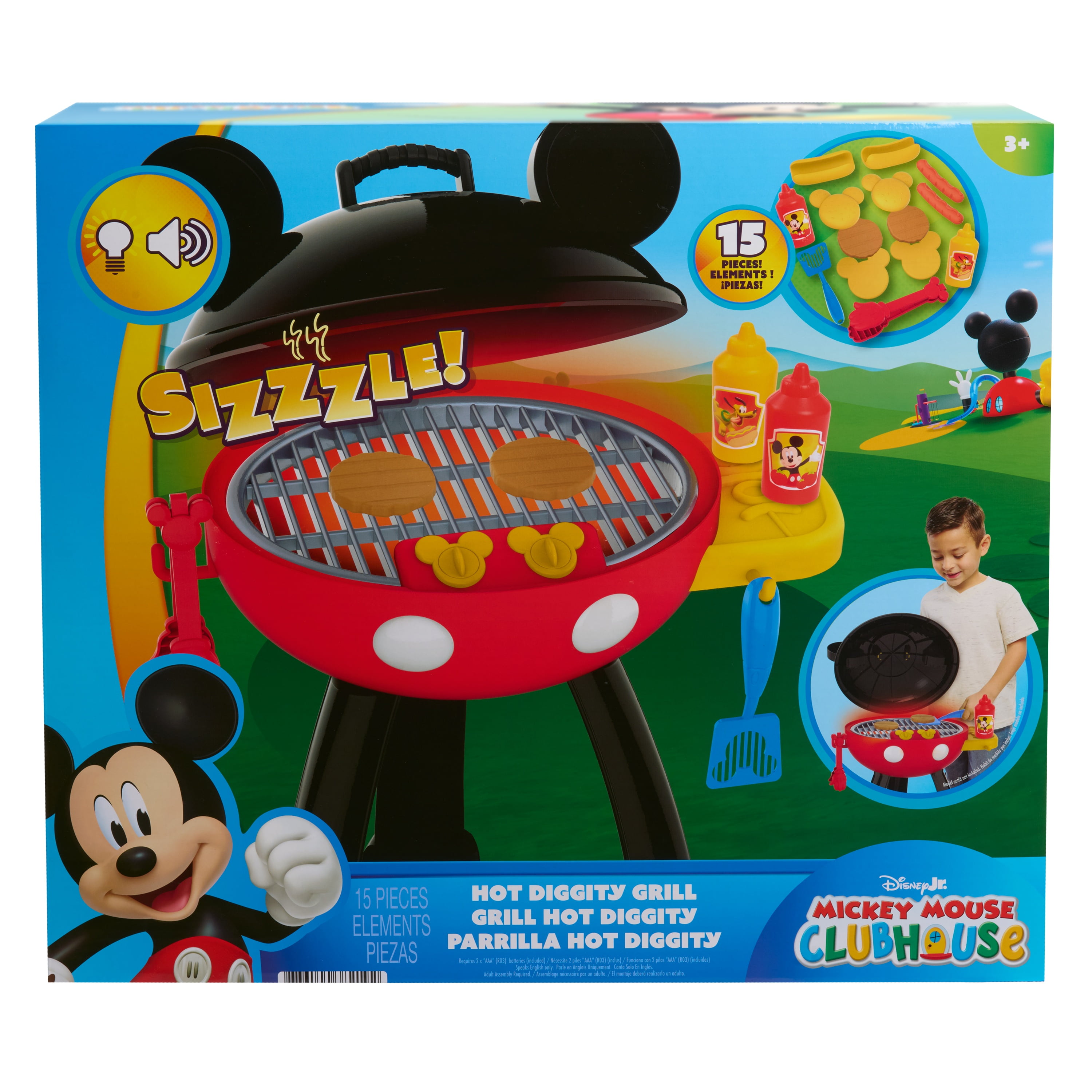 Mickey Mouse Clubhouse Hot Diggity Grill Set, Interactive Pretend Play Kitchen Toy (15-Piece Set) 87ve1