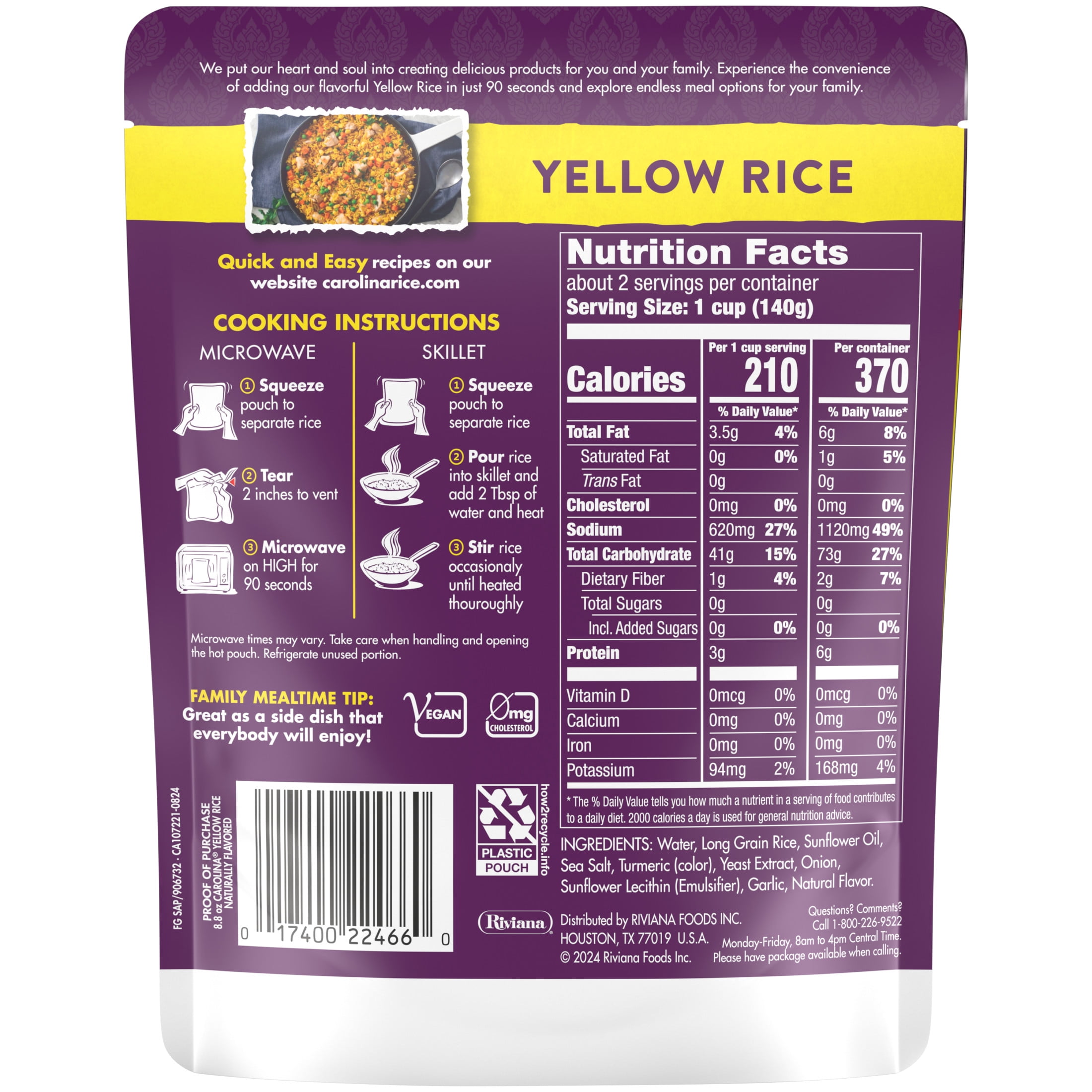 Carolina Ready-to-Eat Yellow Rice, Microwavable Gluten Free Side Dish (Yellow, 8.8 oz) wwp3s