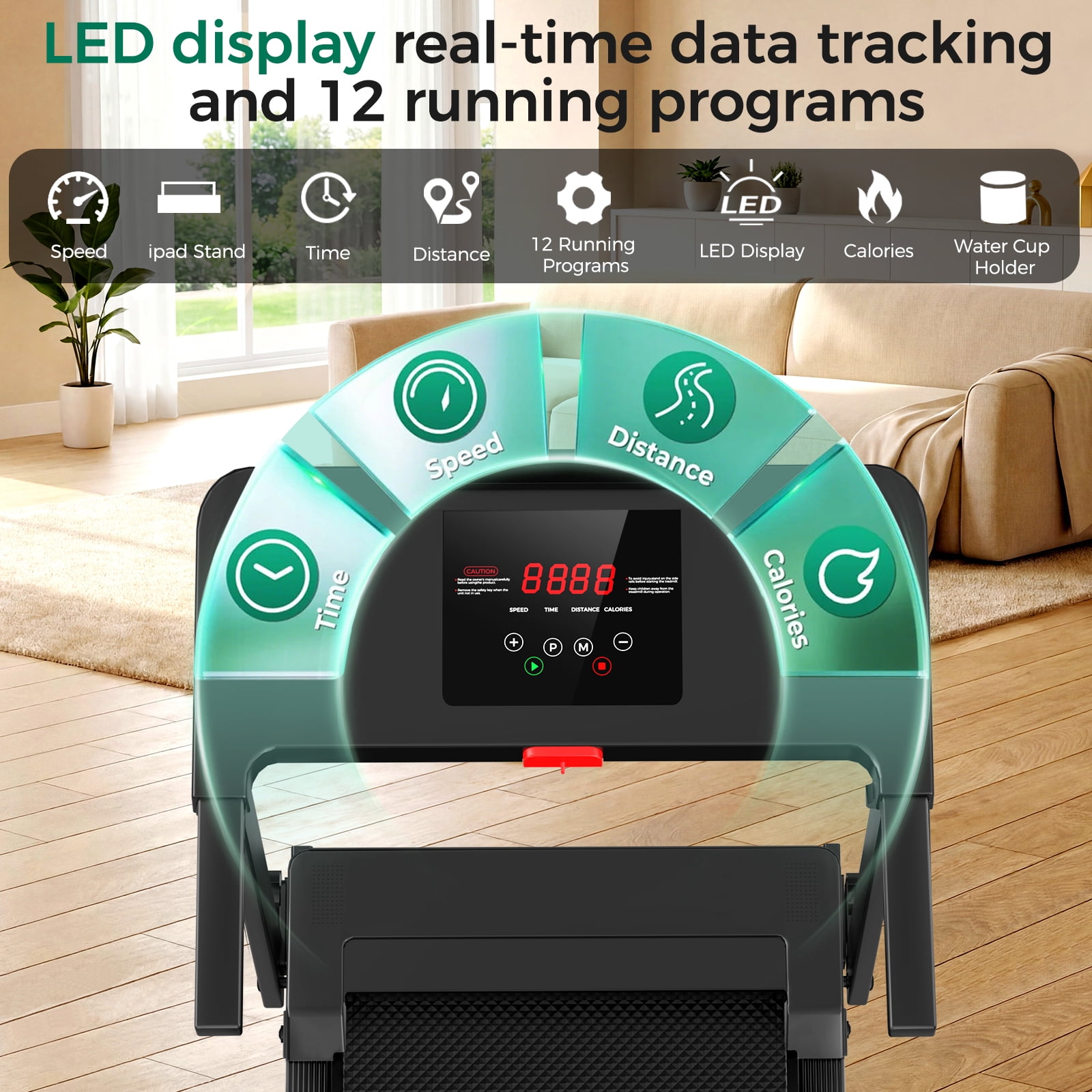Tomile Folding Treadmill, 3.0 HP Walking Pad for Home Fitness, Compact Running Machine with LED Display (Black, 300 lb Capacity) nsnm6