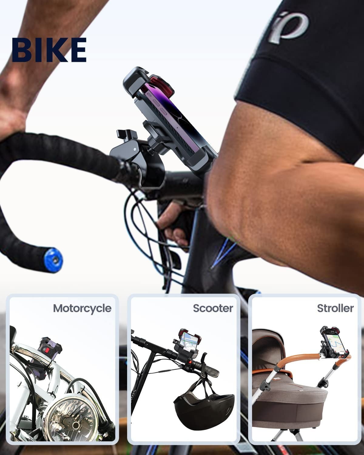 JOYROOM Motorcycle Phone Mount, Adjustable Handlebar Cell Phone Holder with Auto Lock (Black, 4.7 in to 7 in) kfjeb