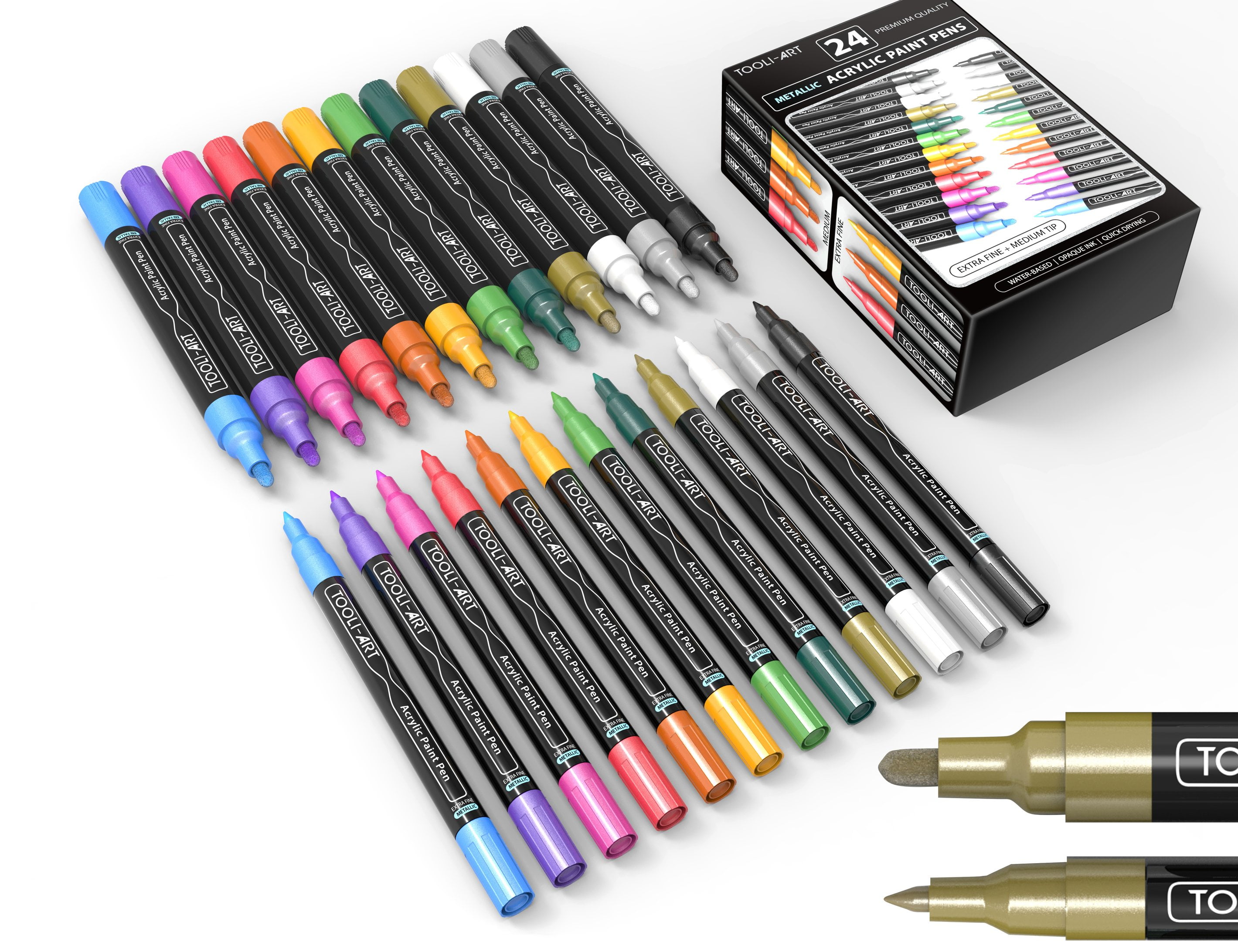 TOOLI-ART Metallic Acrylic Paint Pens Marker Set (Multi-Color, 24 Count) g6d6c