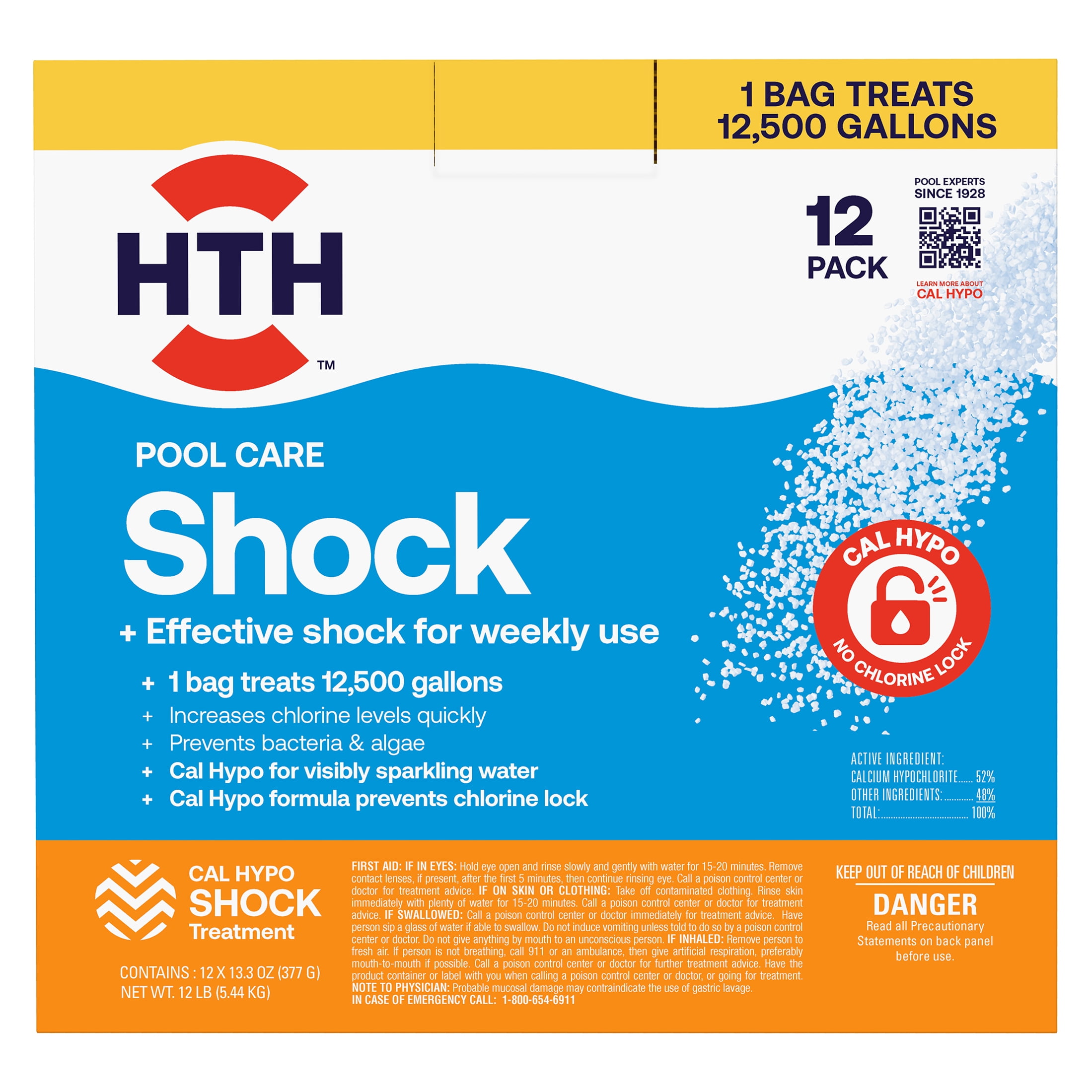 HTH Pool Care Chlorine Shock Granules for Algae Prevention and Sanitization (12 Pack) gfi8e