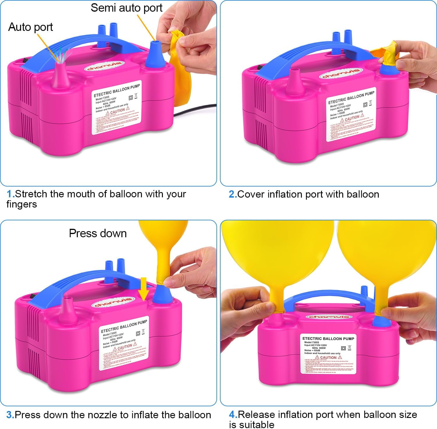 Chamvis Electric Balloon Pump, Portable Air Blower Machine for Party Decorations (Dual Nozzle, 6.7 x 4.3 x 4 in) gcqg3