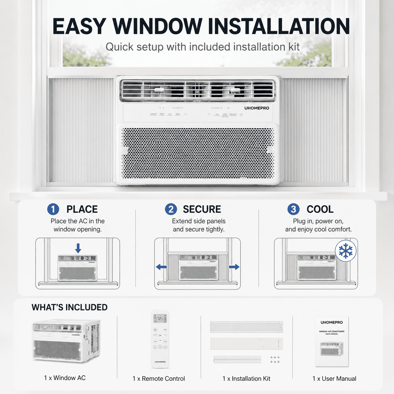 Enyopro 10000 BTU Smart Window Air Conditioner, Energy-Efficient Cooling for 450 Sq.Ft Rooms (White, 10000 BTU) j0lqn