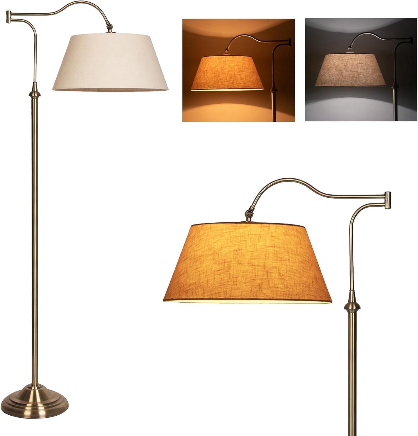HonoDing Mid-Century Adjustable Swivel Floor Lamp with Linen Shade (Beige, 60 in) 1o4ix