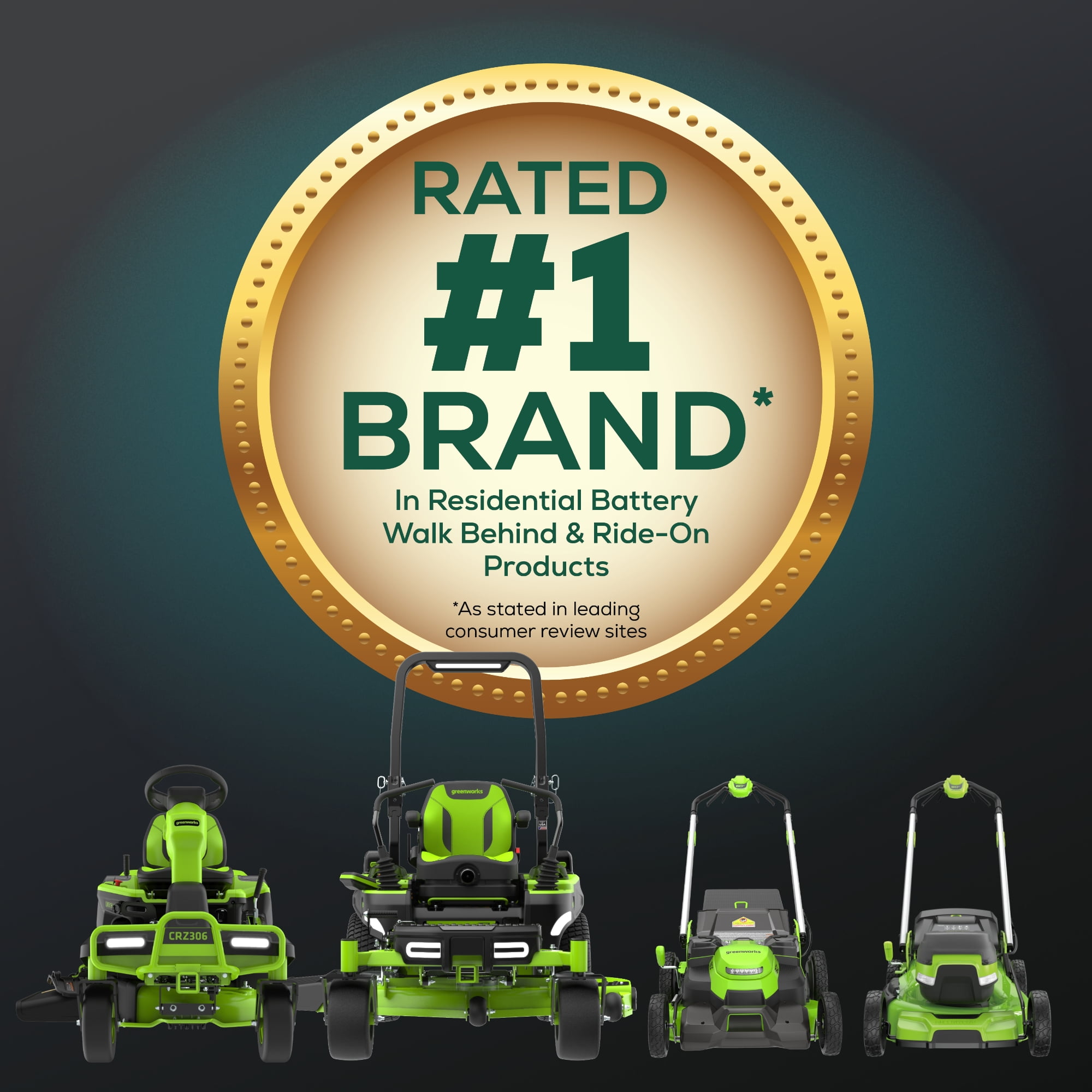 Greenworks 60V 42-in Cordless Electric Riding Lawn Mower with (6) 8.0Ah Batteries and (3) Dual Port Turbo Chargers sksom