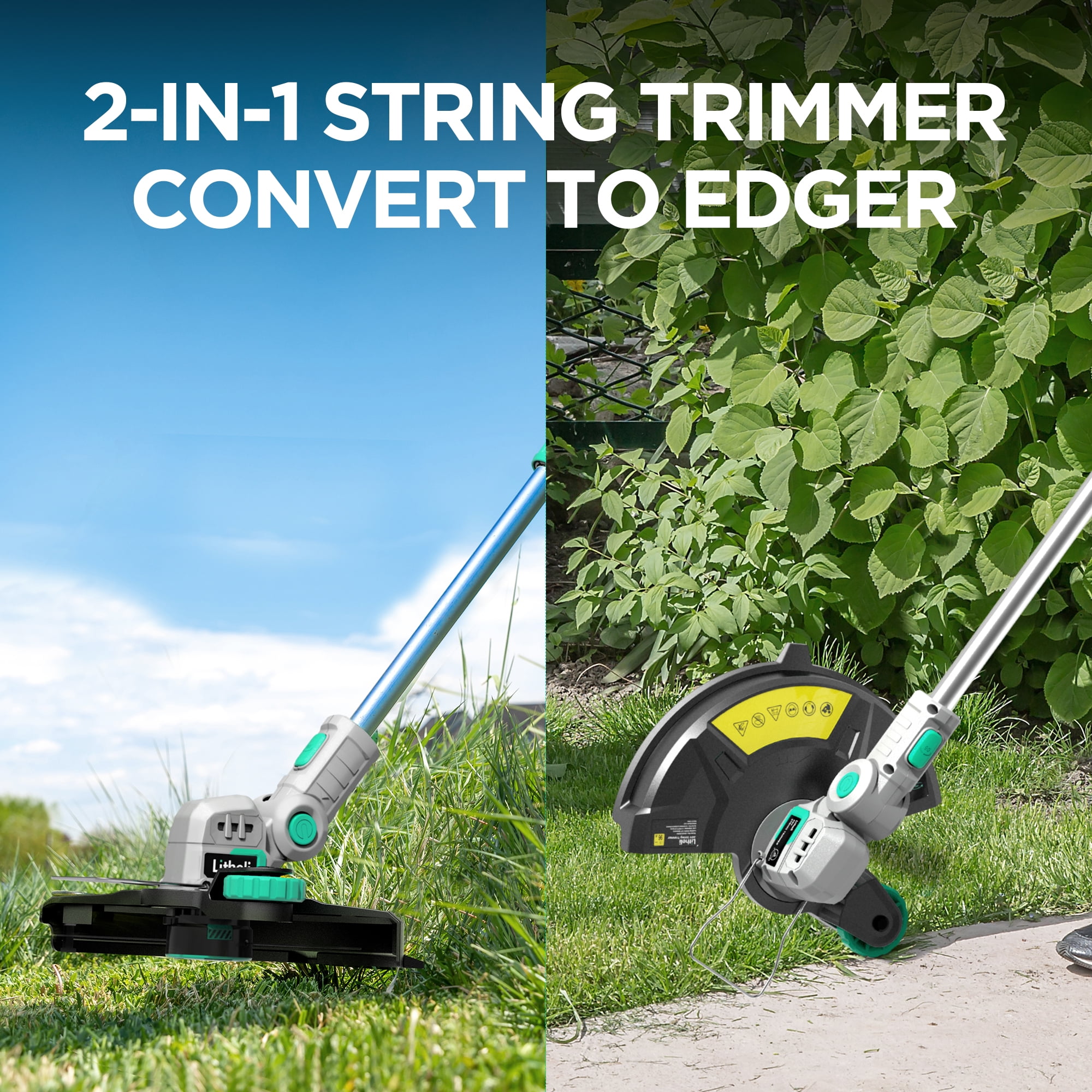 Litheli 20V 12 in Cordless String Trimmer and Wheeled Edger (2.0Ah Battery and Charger Included) qy2d7
