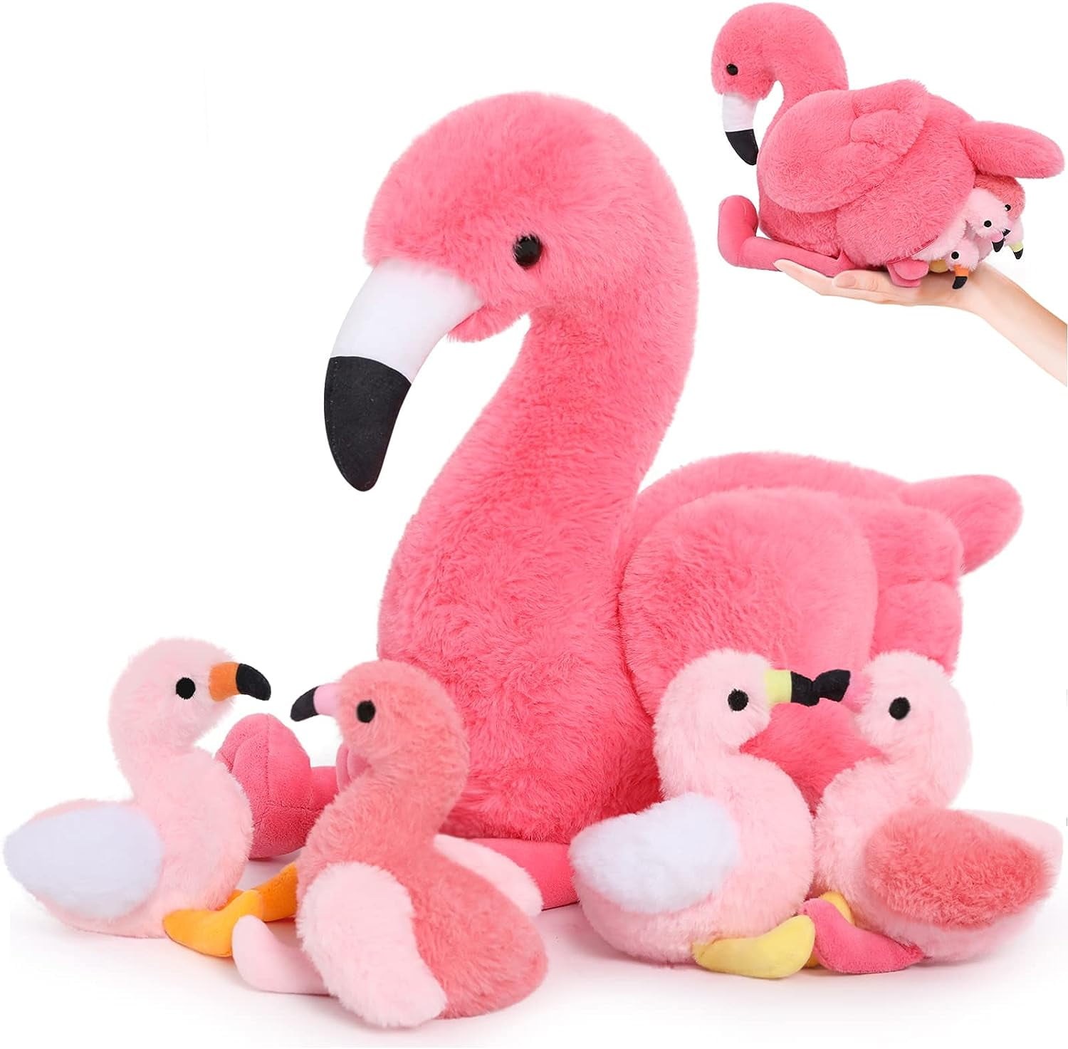 MorisMos Plush Flamingo Stuffed Animal Set with 4 Baby Flamingos (Hot Pink, 18 in) dkaaf
