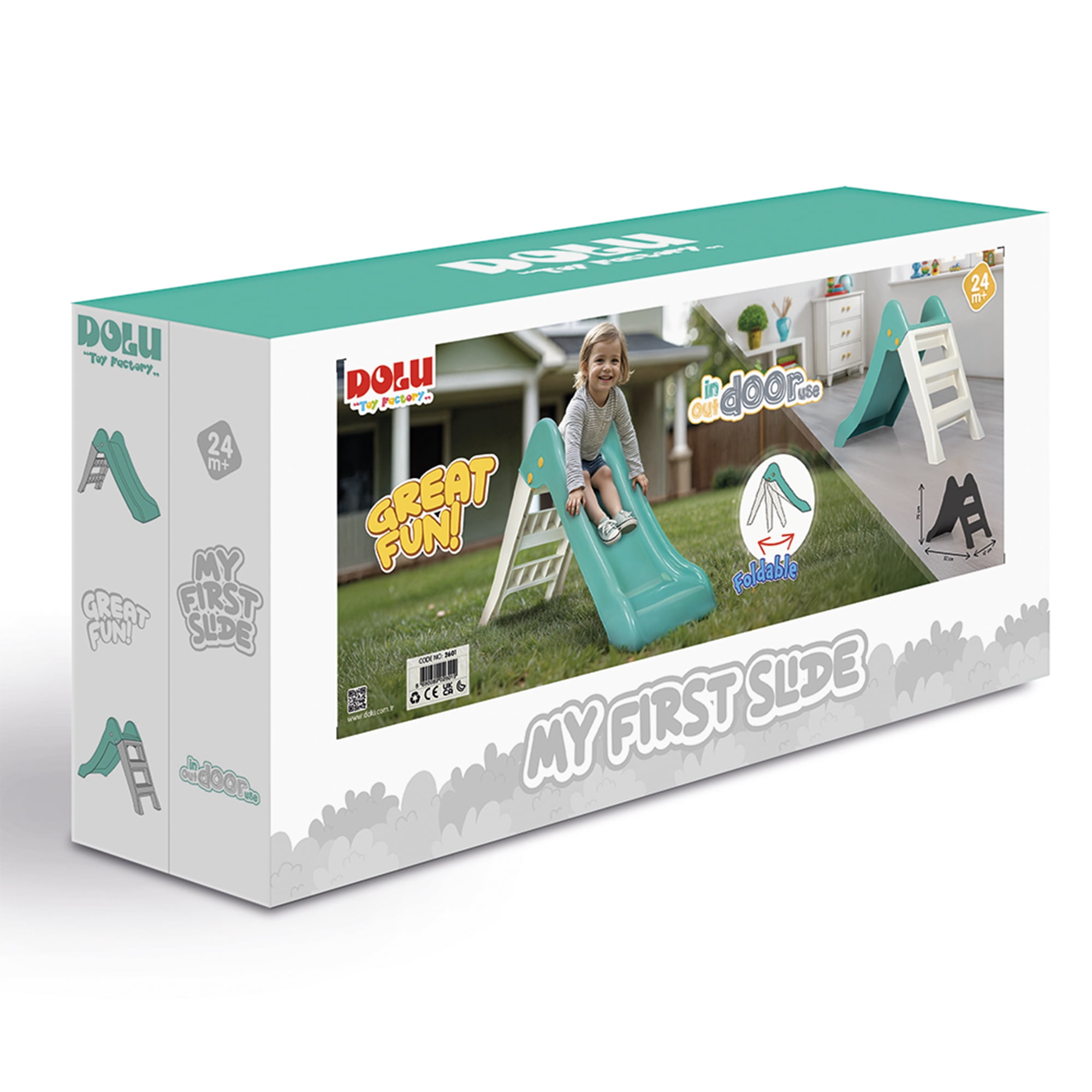 Dolu My First Garden Slide Indoor Outdoor Playground Equipment (Green/White, 43.7 x 18.5 x 27.6 in) cq48d
