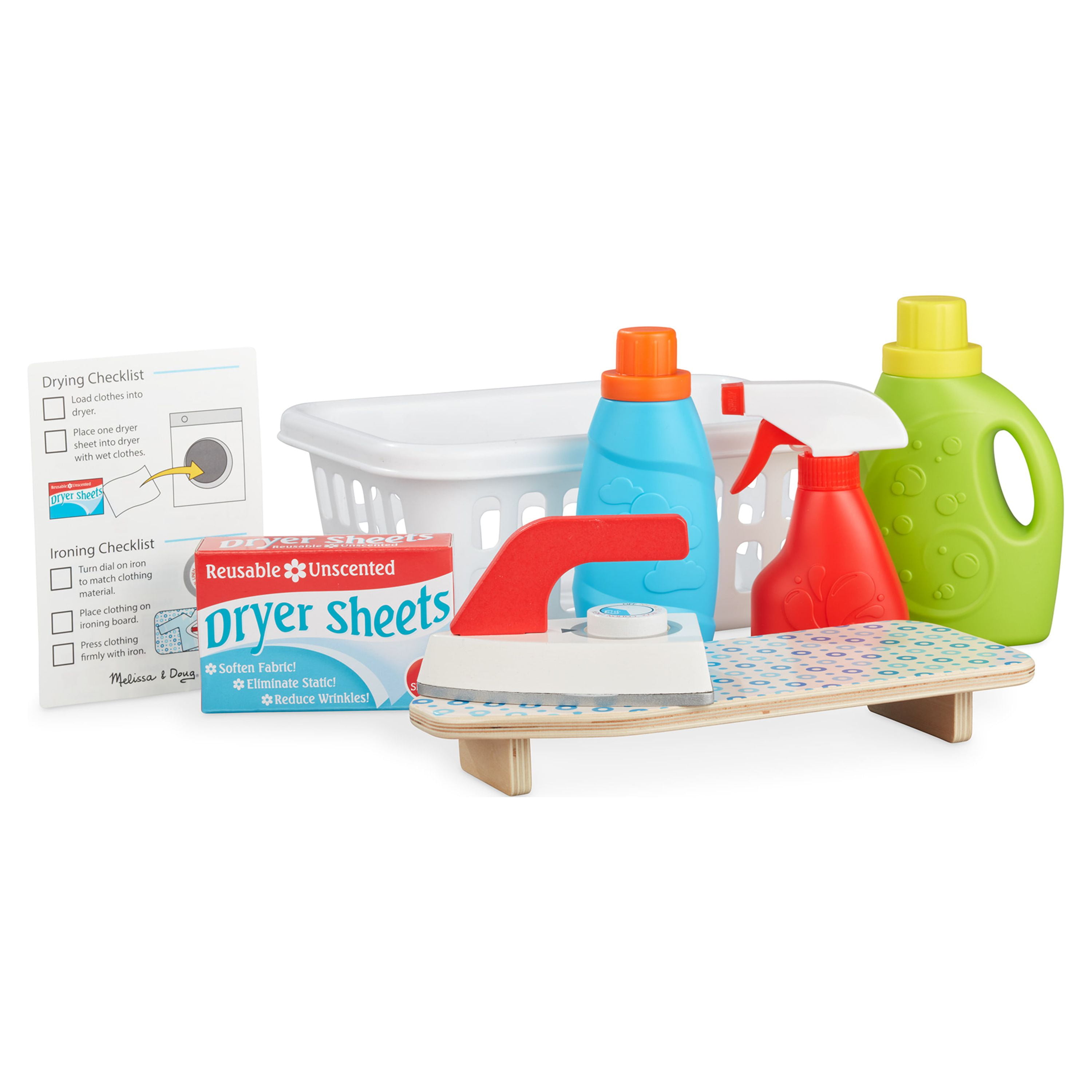 Melissa & Doug Laundry Basket Play Set with Wooden Iron, Ironing Board, and Accessories (14 Pcs) anajg