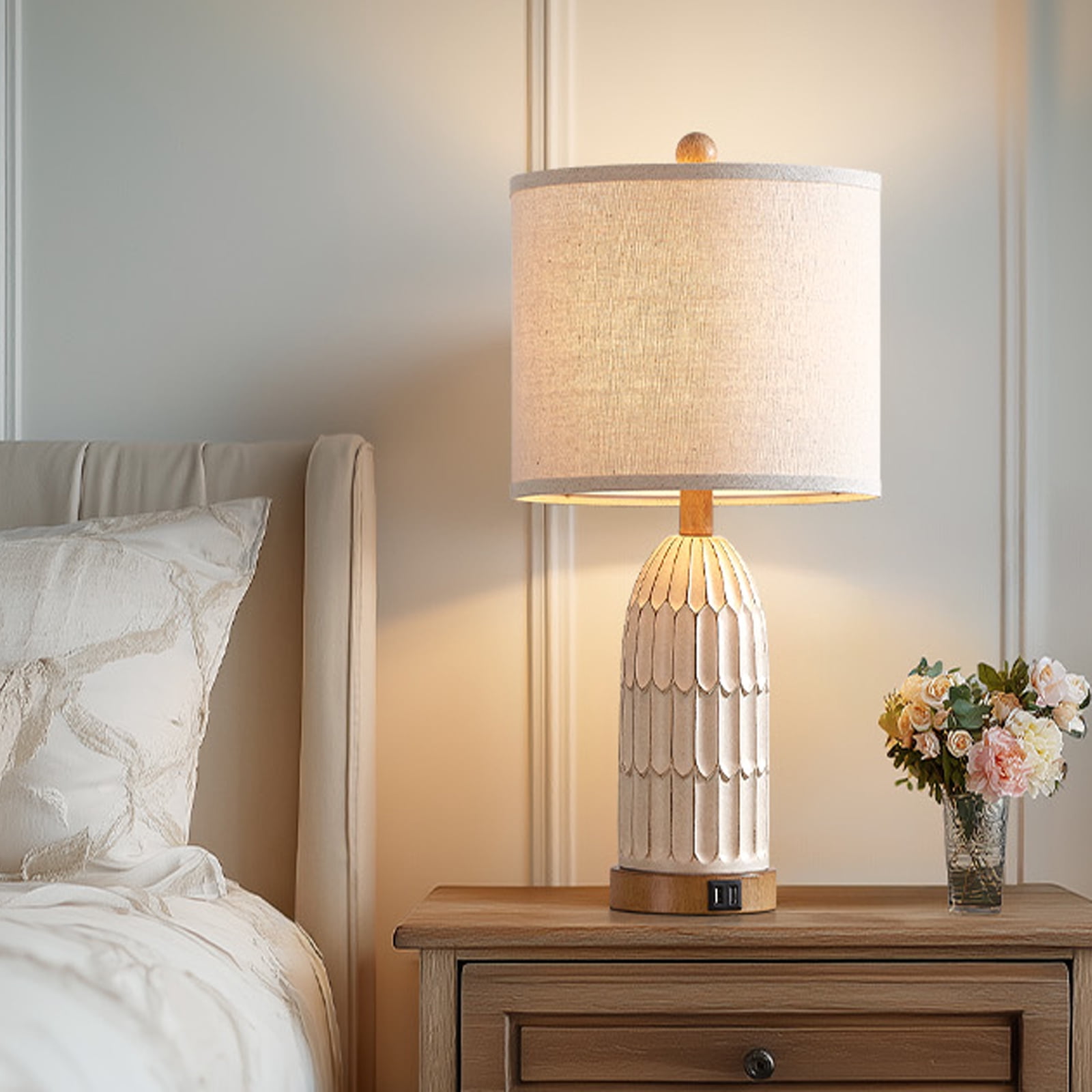 Lolikit Rustic 3-Way Dimmable Touch Table Lamps with USB Ports (Beige, 22 in, Set of 2) wt5mo
