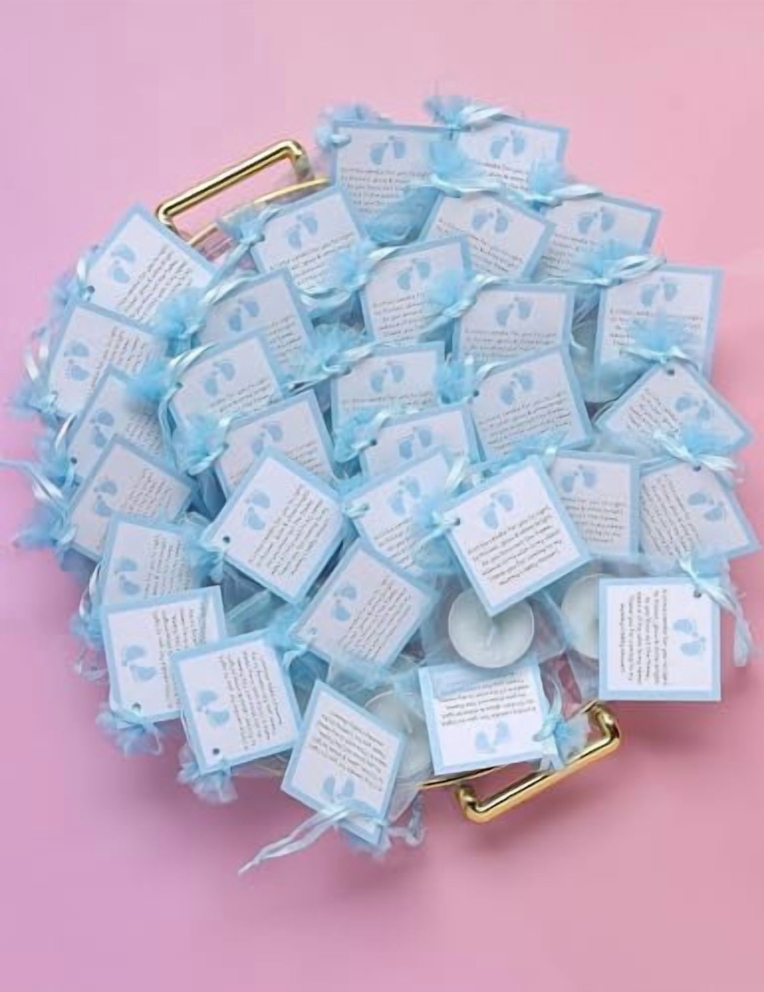 NIANAN Tea Light Candles Party Favor Set with Blessing Cards and Organza Bags (Blue, 50 Pack) vdun4